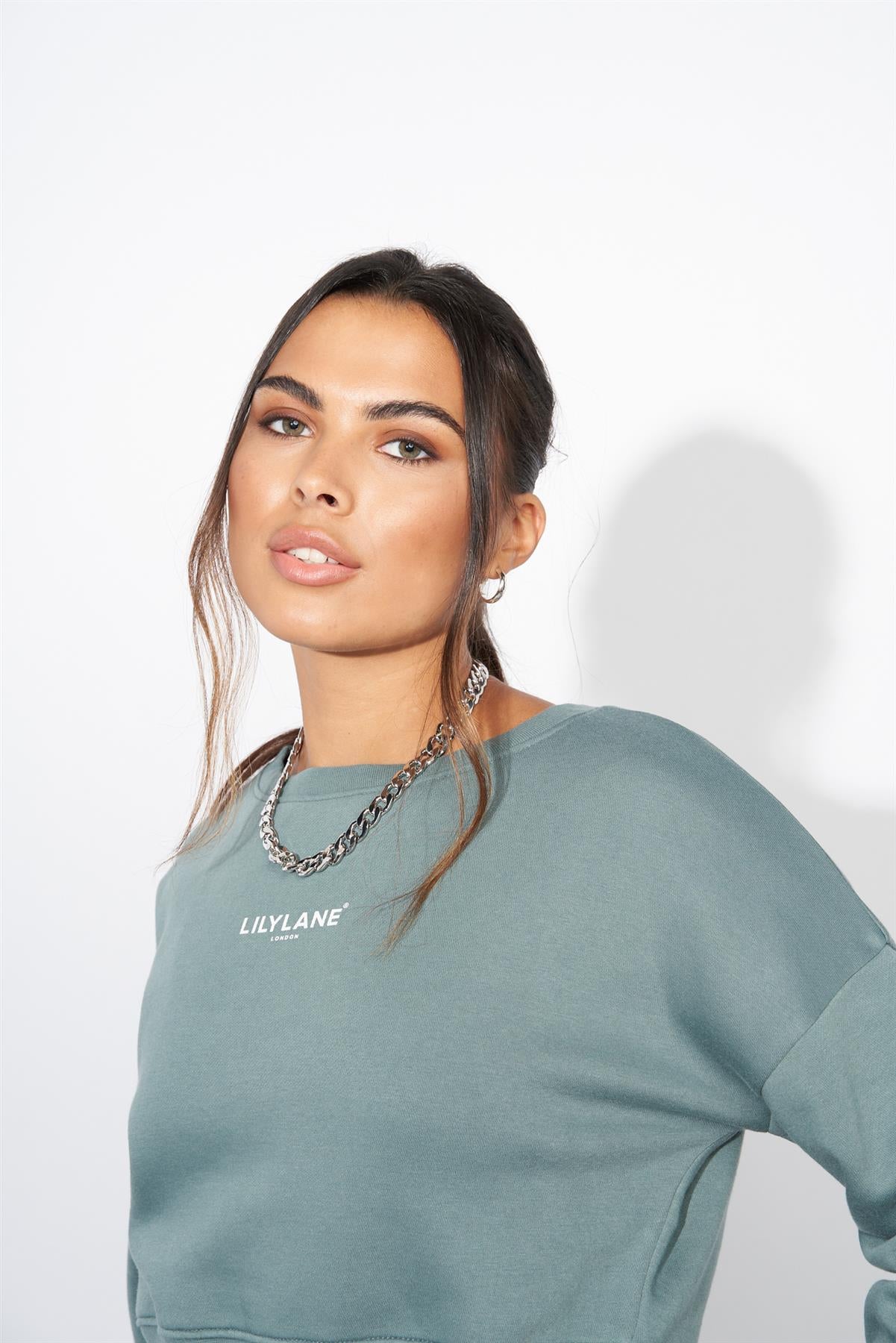 Ladies Lily Lane Josephina Crop Sweat Sage