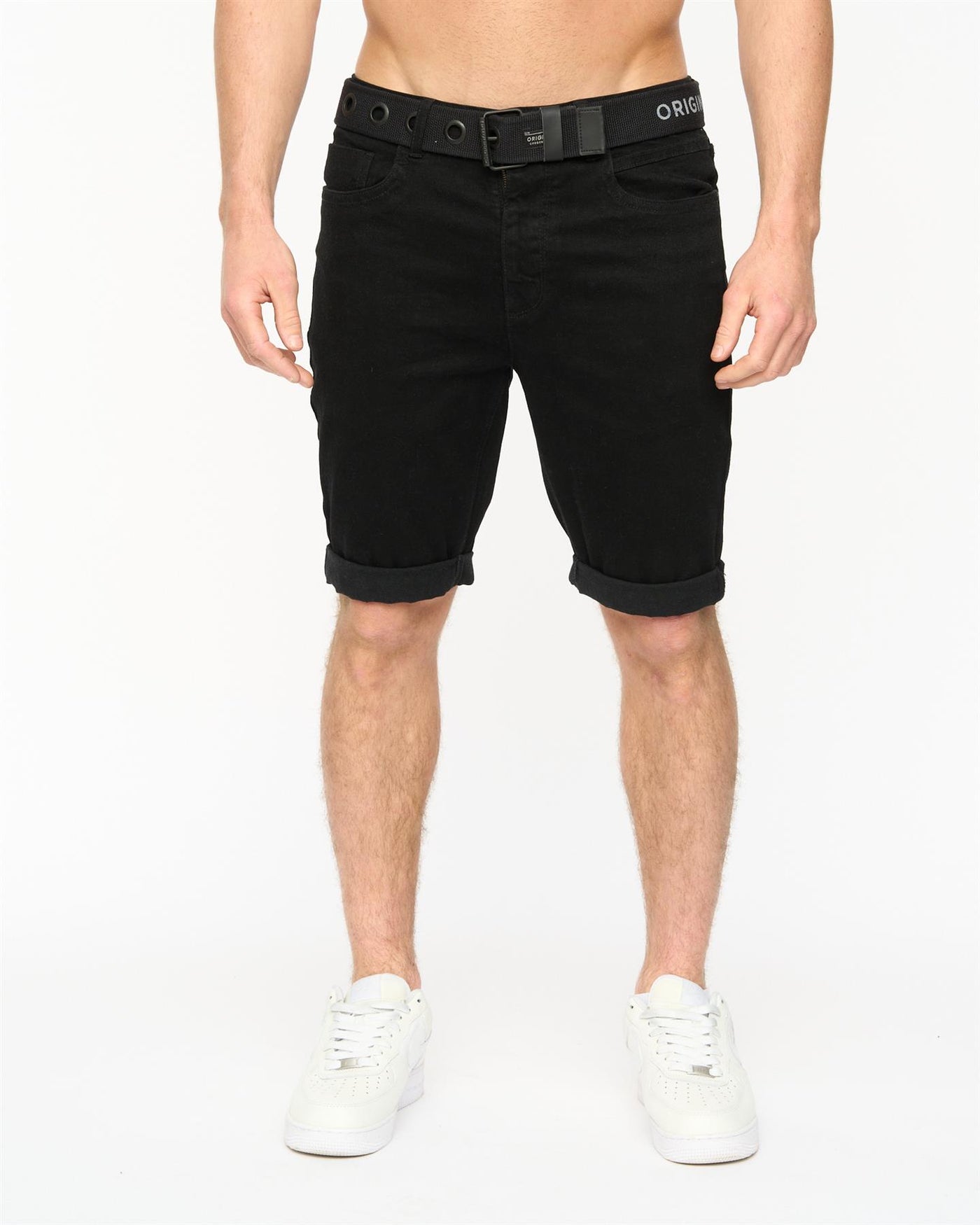 Mens Youlgreeve Belted Denim Shorts Black Wash