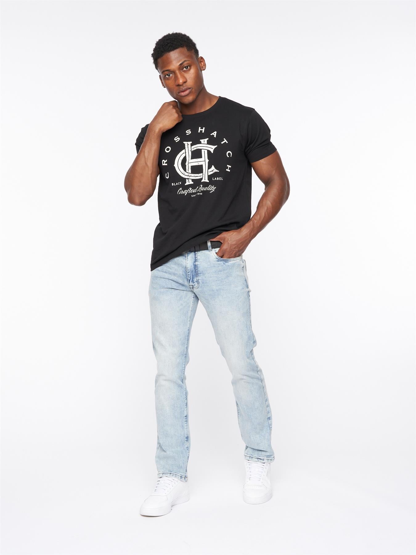 Crosshatch Mens Cadman Straight Jeans Light Wash