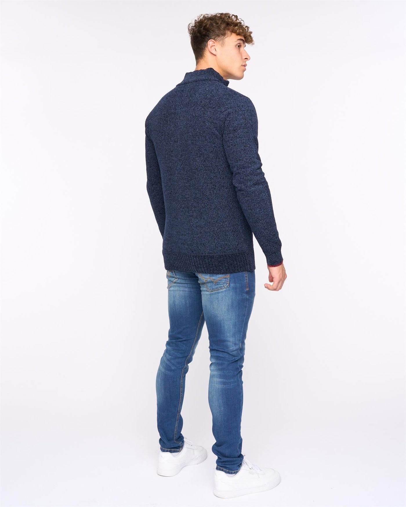 Mens Gladstone Funnel Kneck Zip Knit Navy