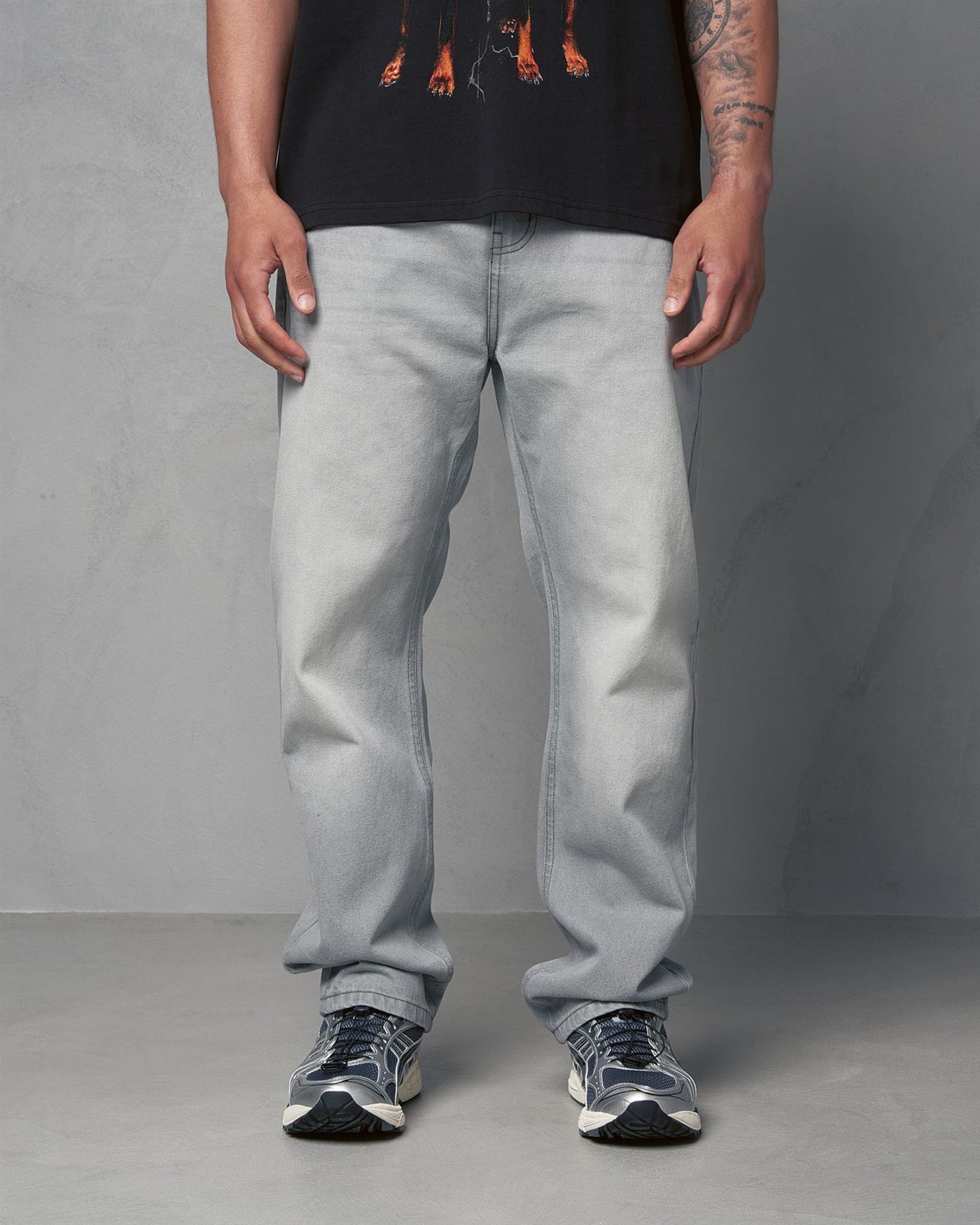 Mens Studio Dee Baggy Jeans Light Grey Wash