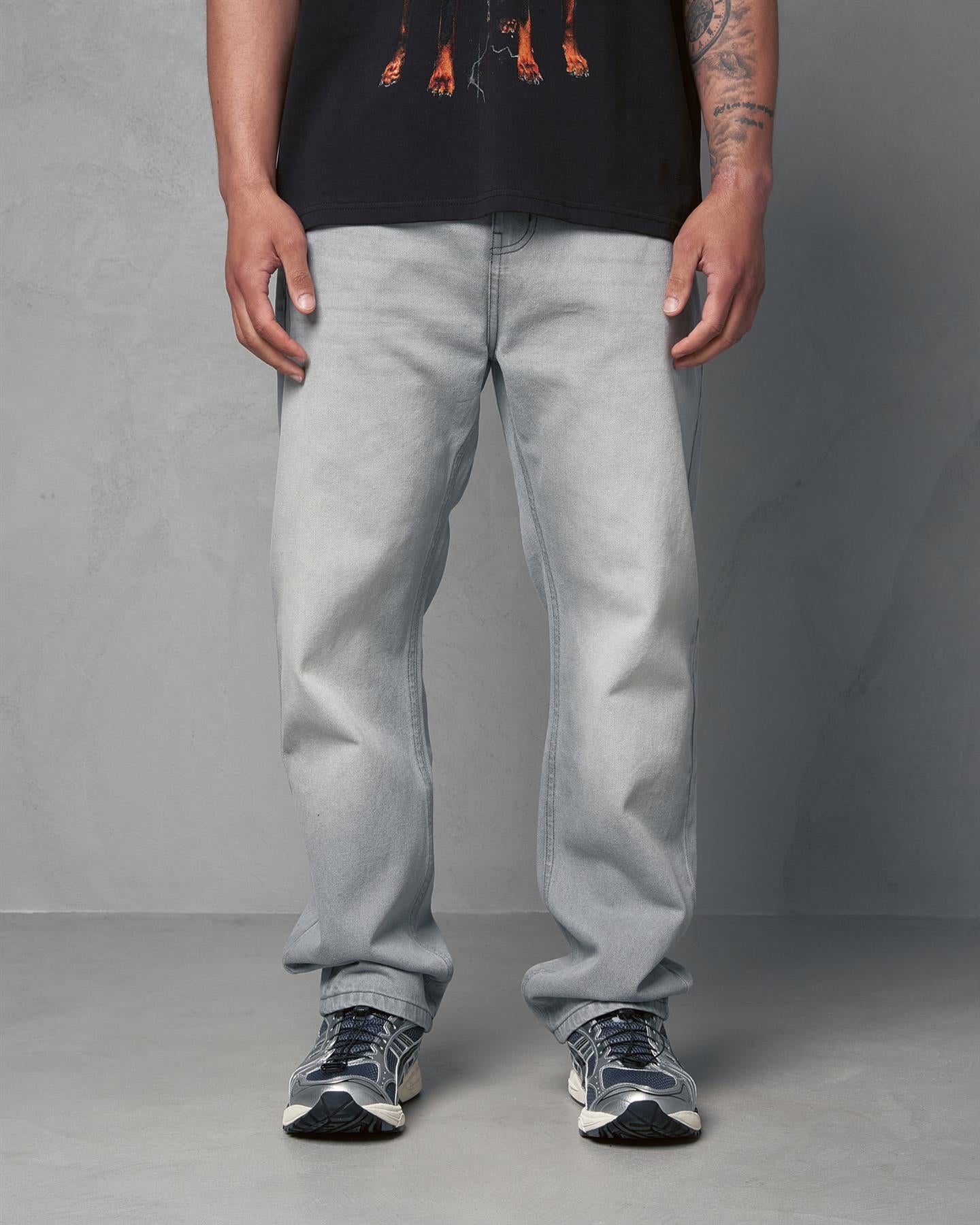 Mens Studio Dee Baggy Jeans Light Grey Wash