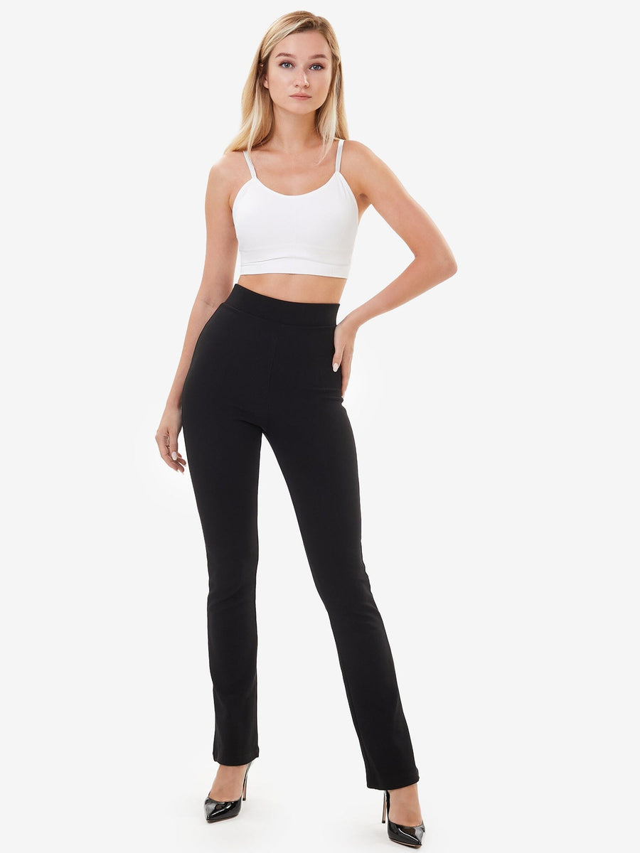 Womens Aleyna Ribbed Flared Leg Leggings Black