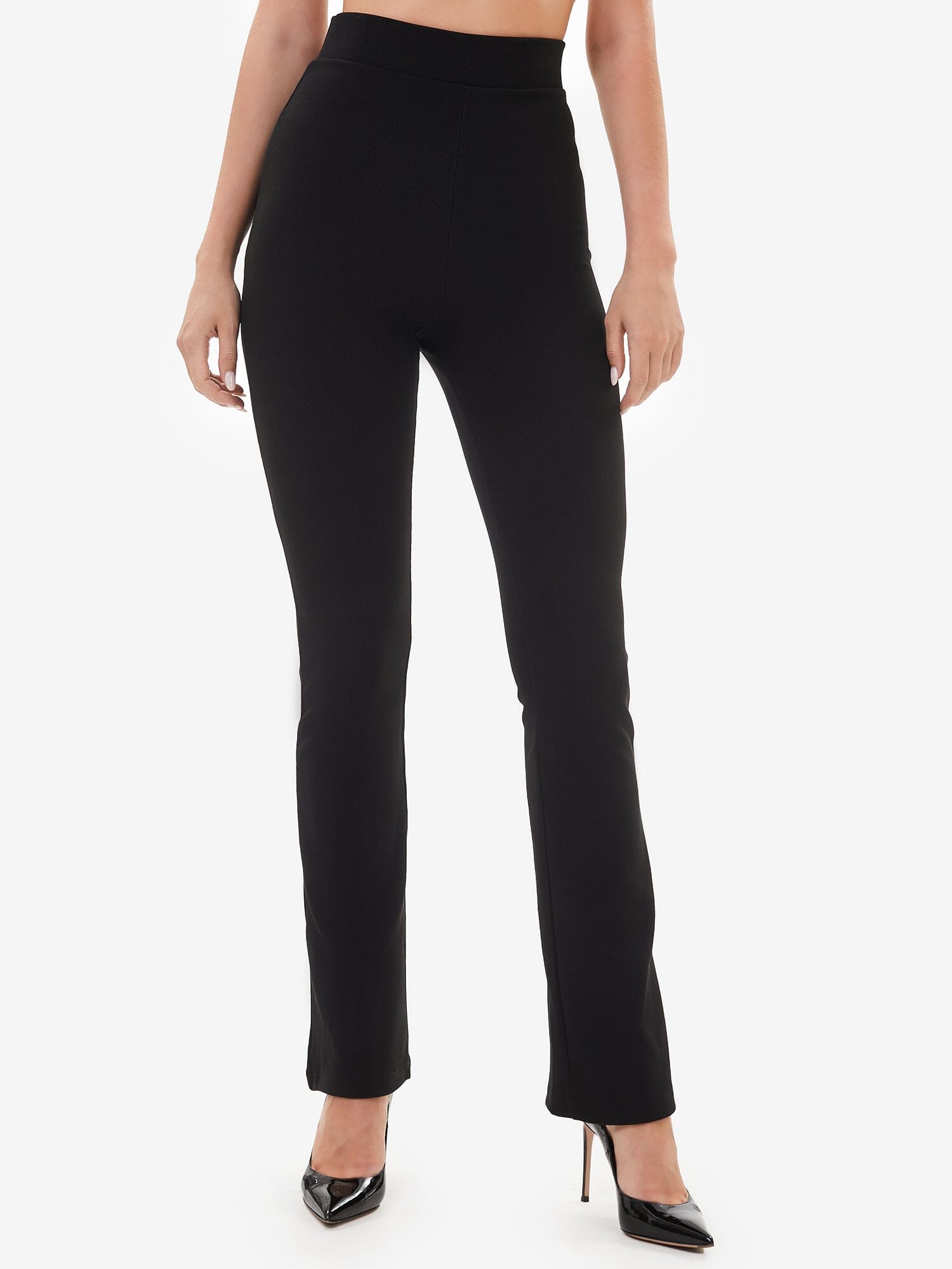 Womens Aleyna Ribbed Flared Leg Leggings Black