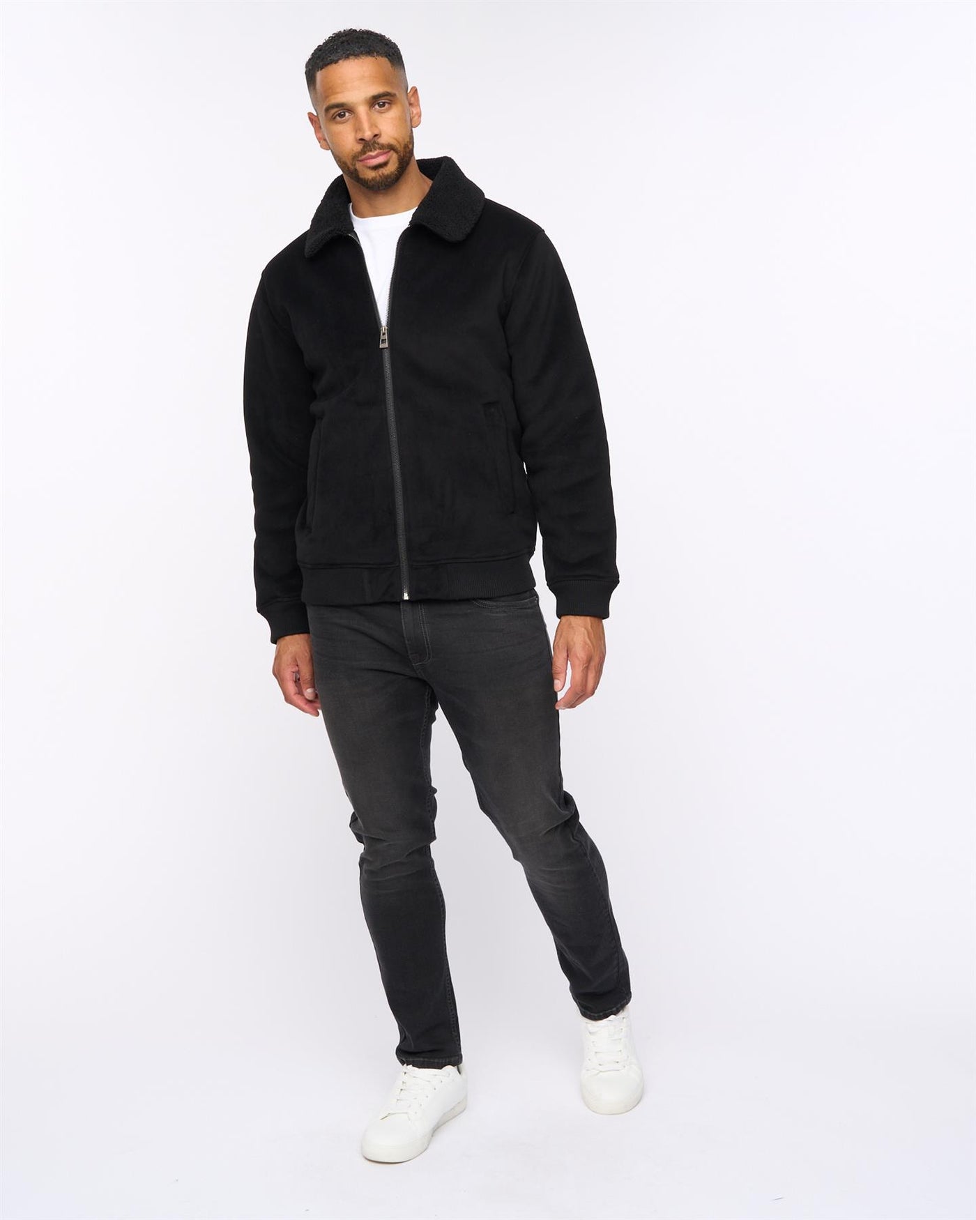 Lauwin Faux Suede Bomber Jacket Black