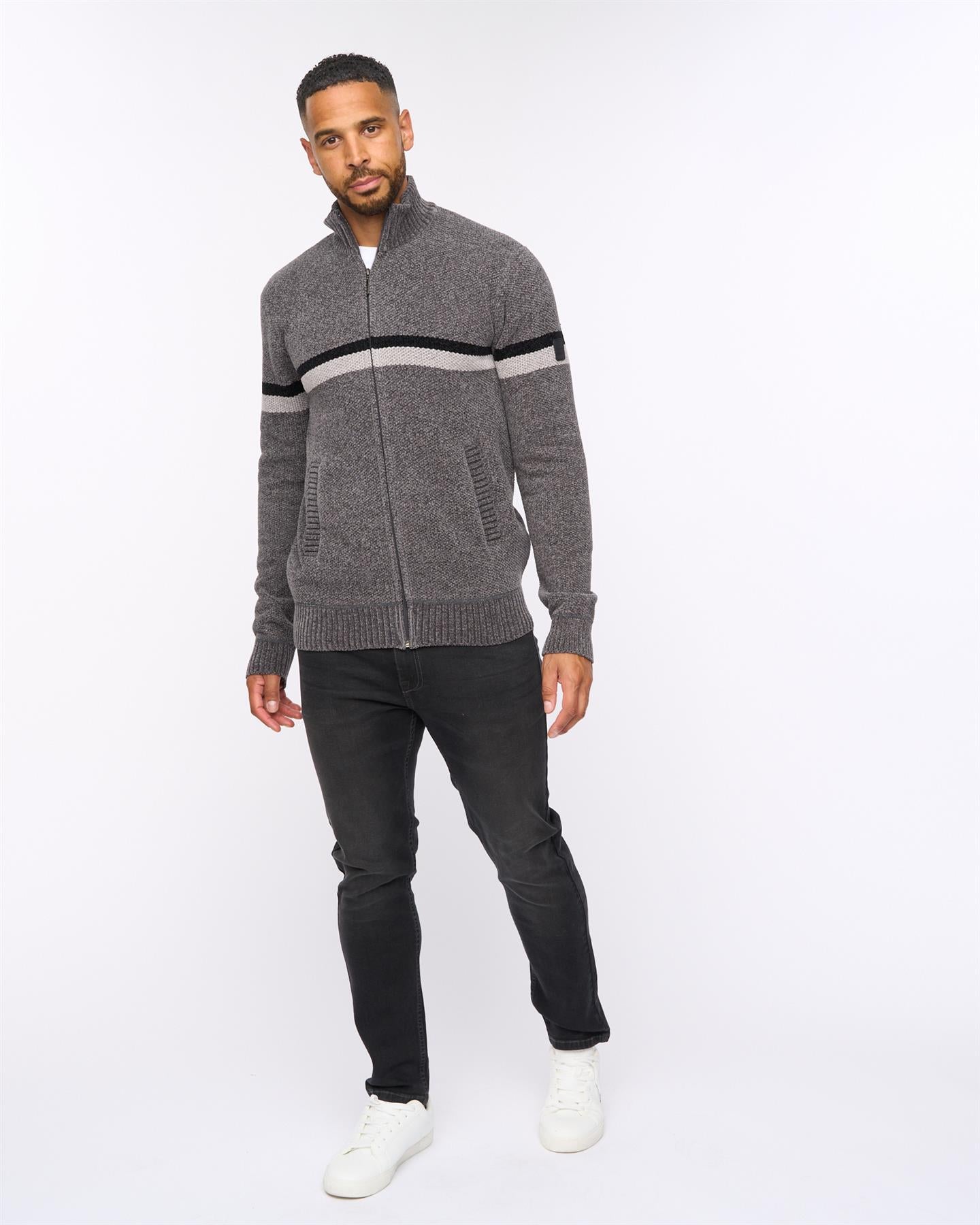 Stampton Chenille Full Zip Jumper Mid Grey