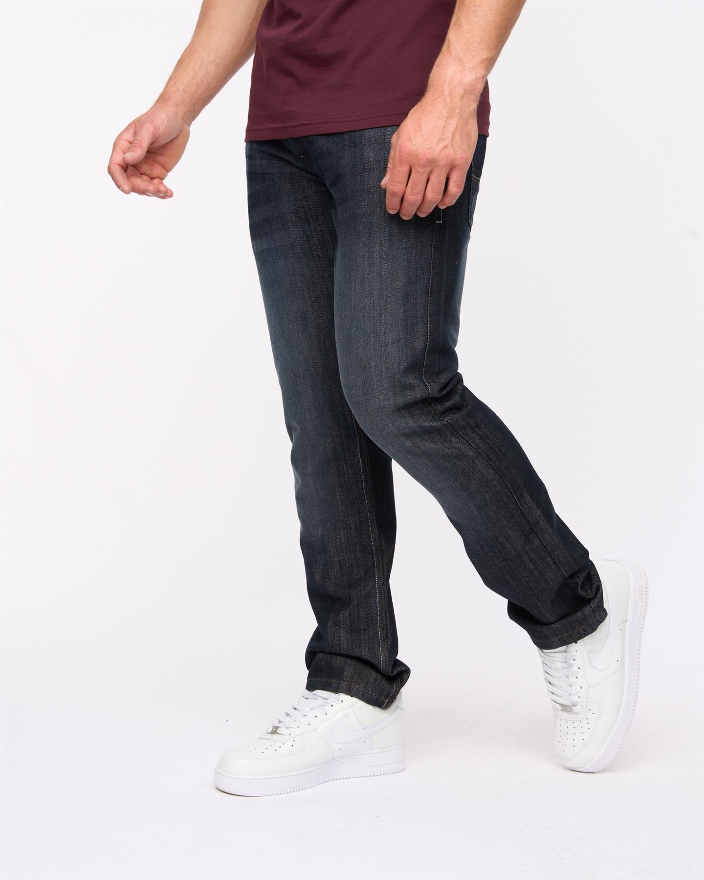 Mens New Embossed Techno Denim Jeans Dark Wash