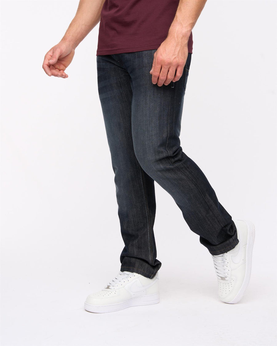 Mens New Embossed Techno Denim Jeans Dark Wash
