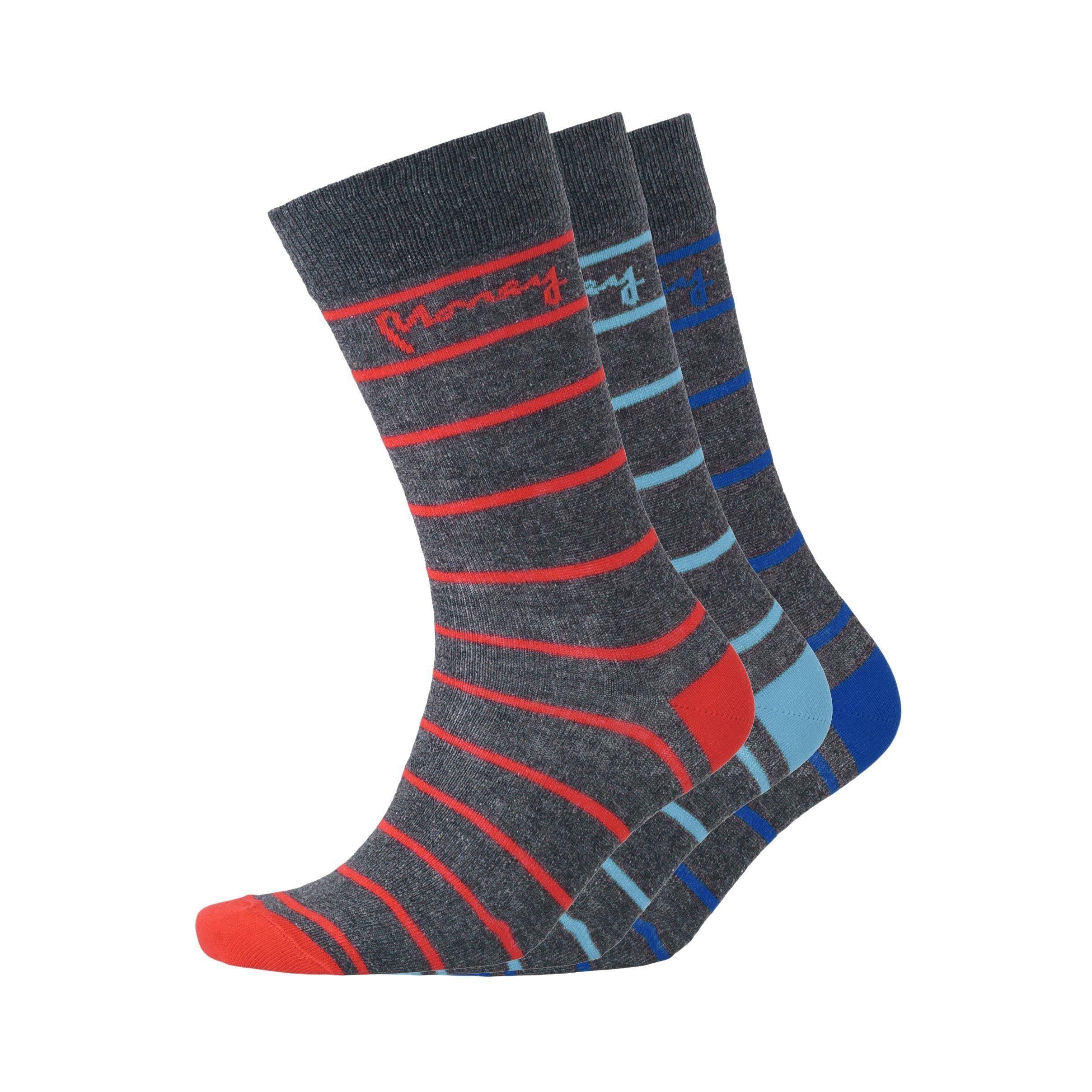 Mens Sig Striped Socks 3pk - Charcoal Marl Mix