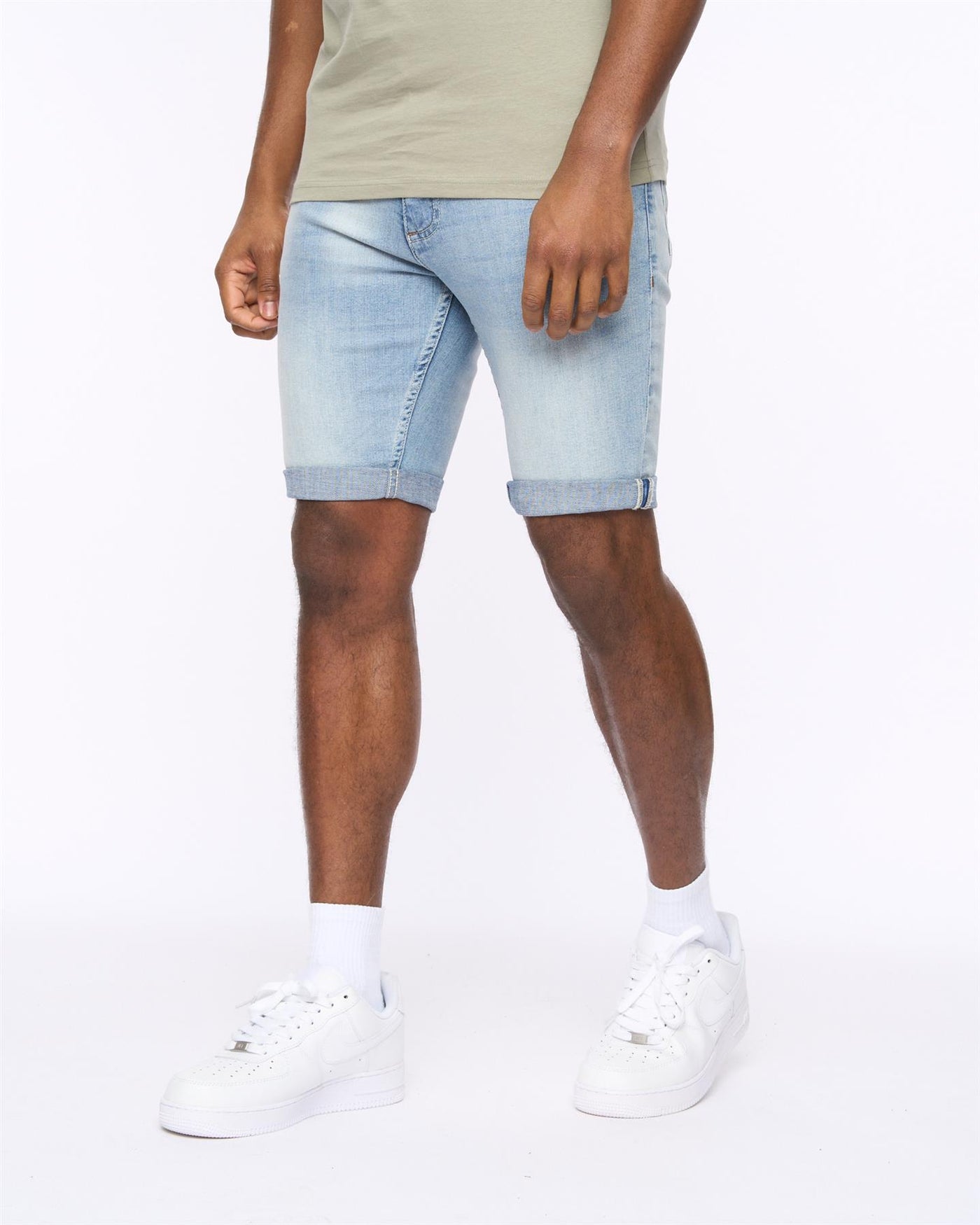 Tonwin Embossed Denim Shorts Light Wash