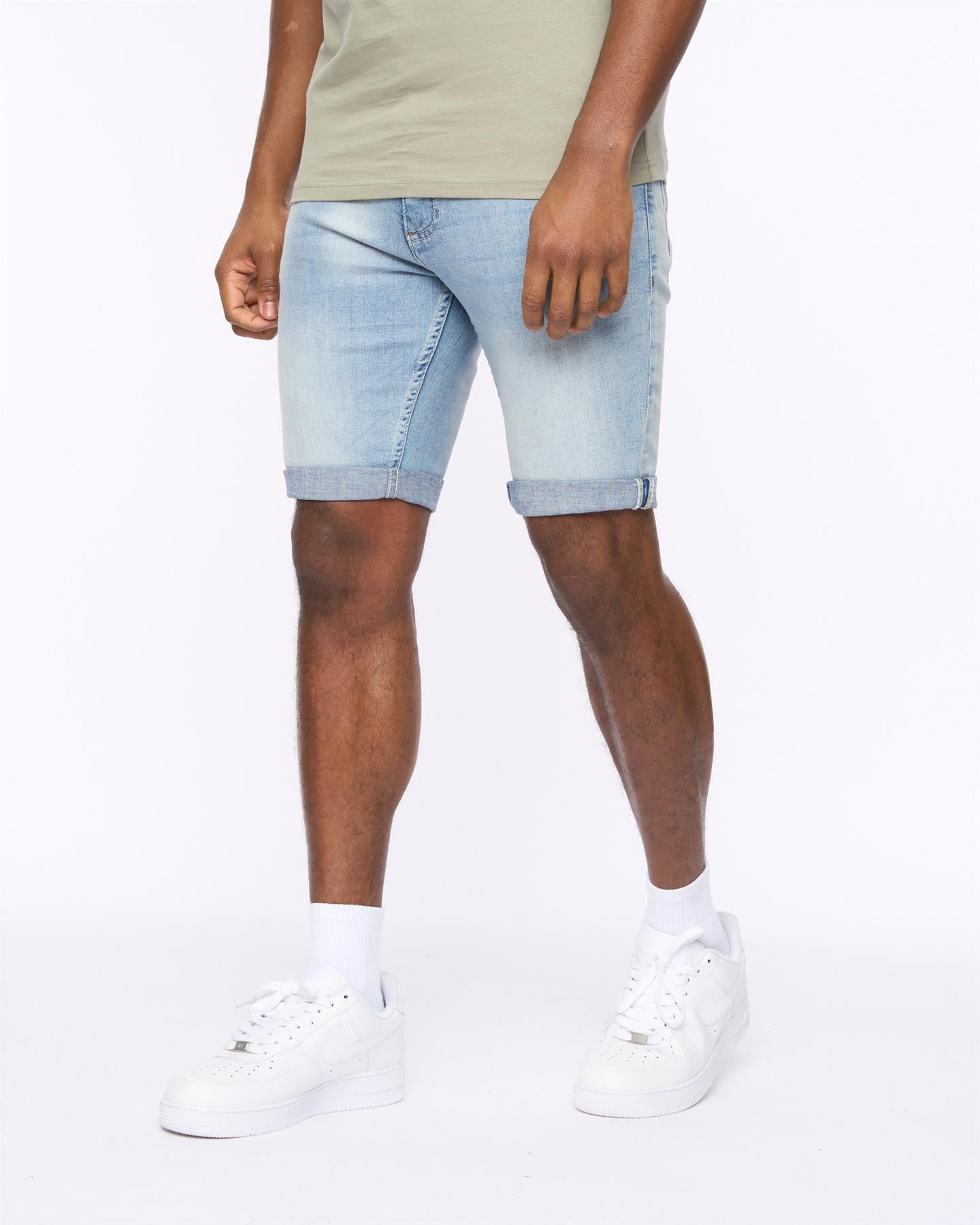 Tonwin Embossed Denim Shorts Light Wash