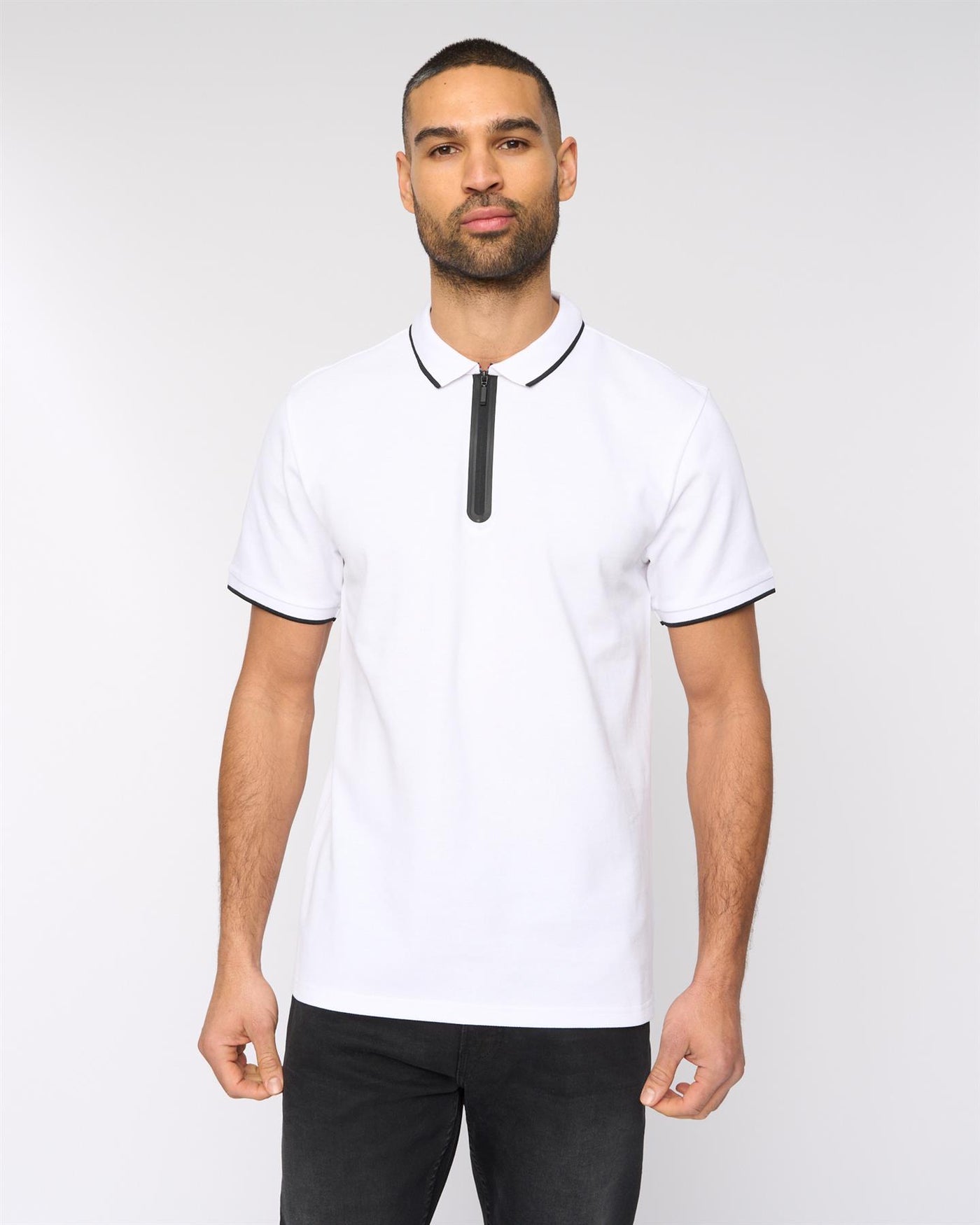Mens Oakden Zip Front Polo White
