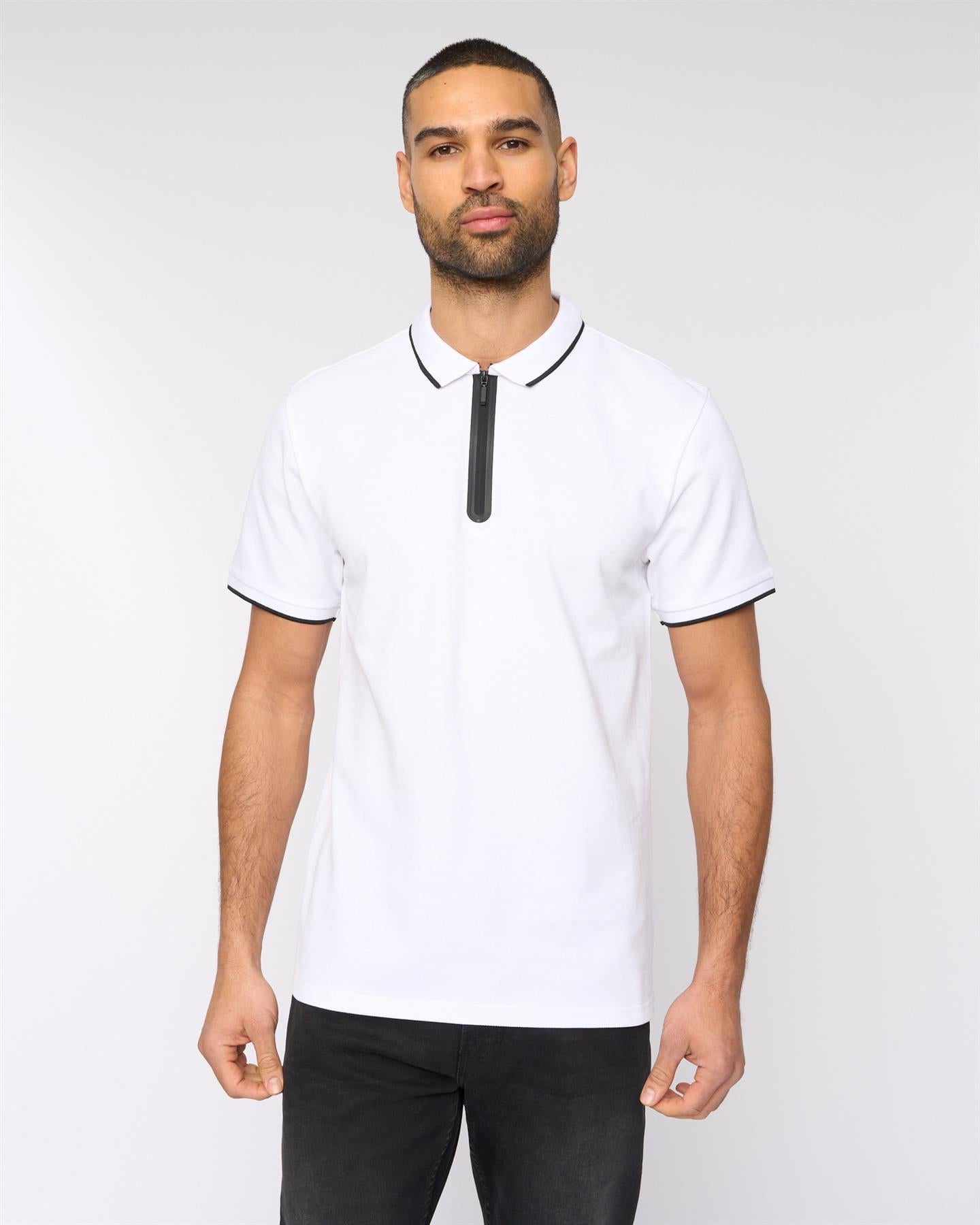 Mens Oakden Zip Front Polo White