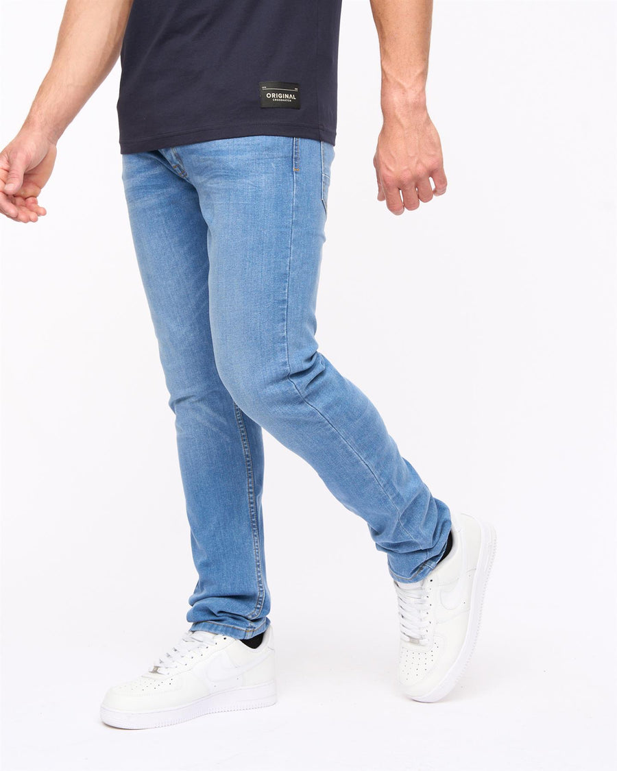 Crosshatch Mens Malcolm Slim Fit Jeans Light Wash