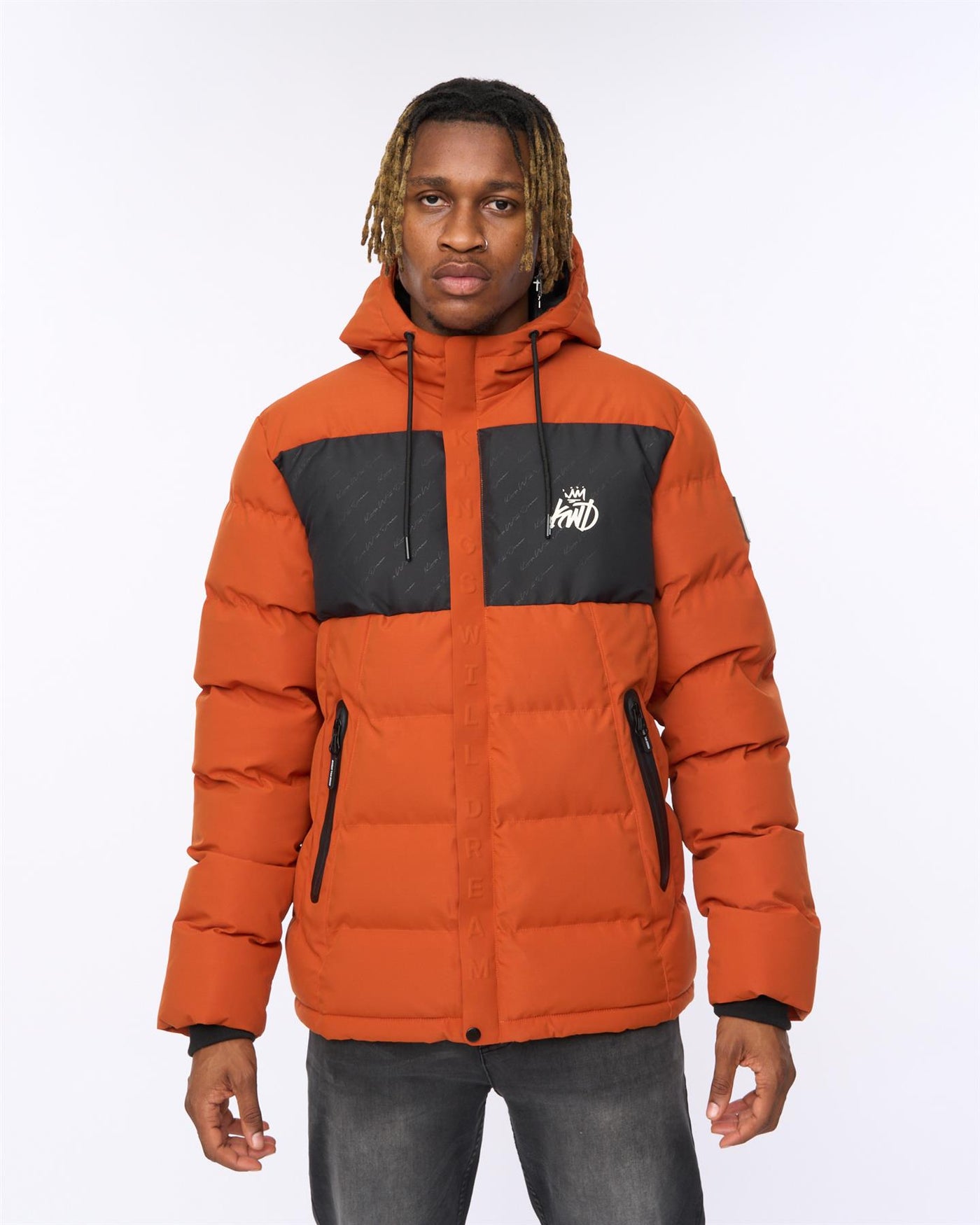 Mens Fractioned Puffer Jacket Burnt Orange