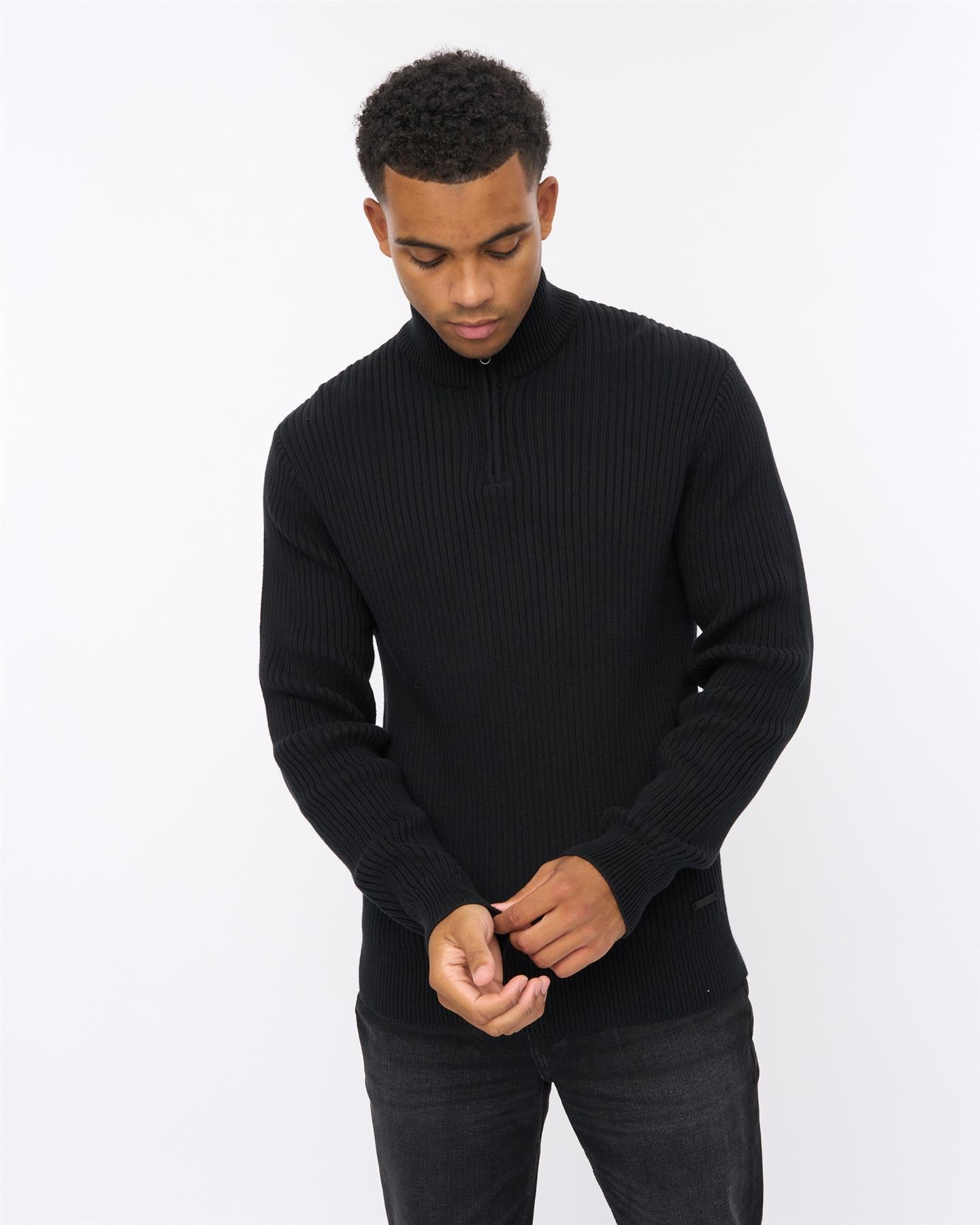 Mens Havaline 1/4 Zip Knit Black