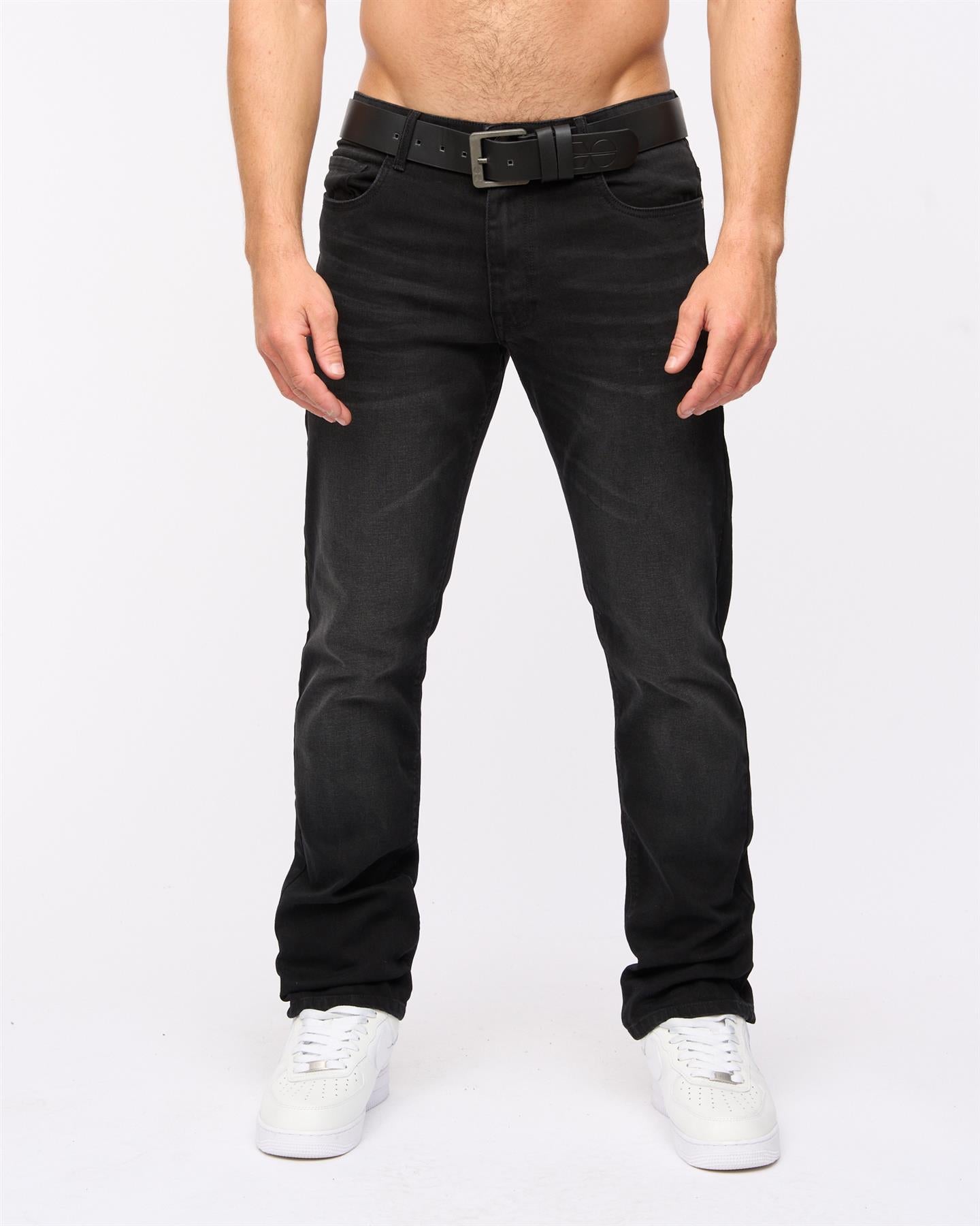 Crosshatch Mens Cadman Straight Jeans Black Wash