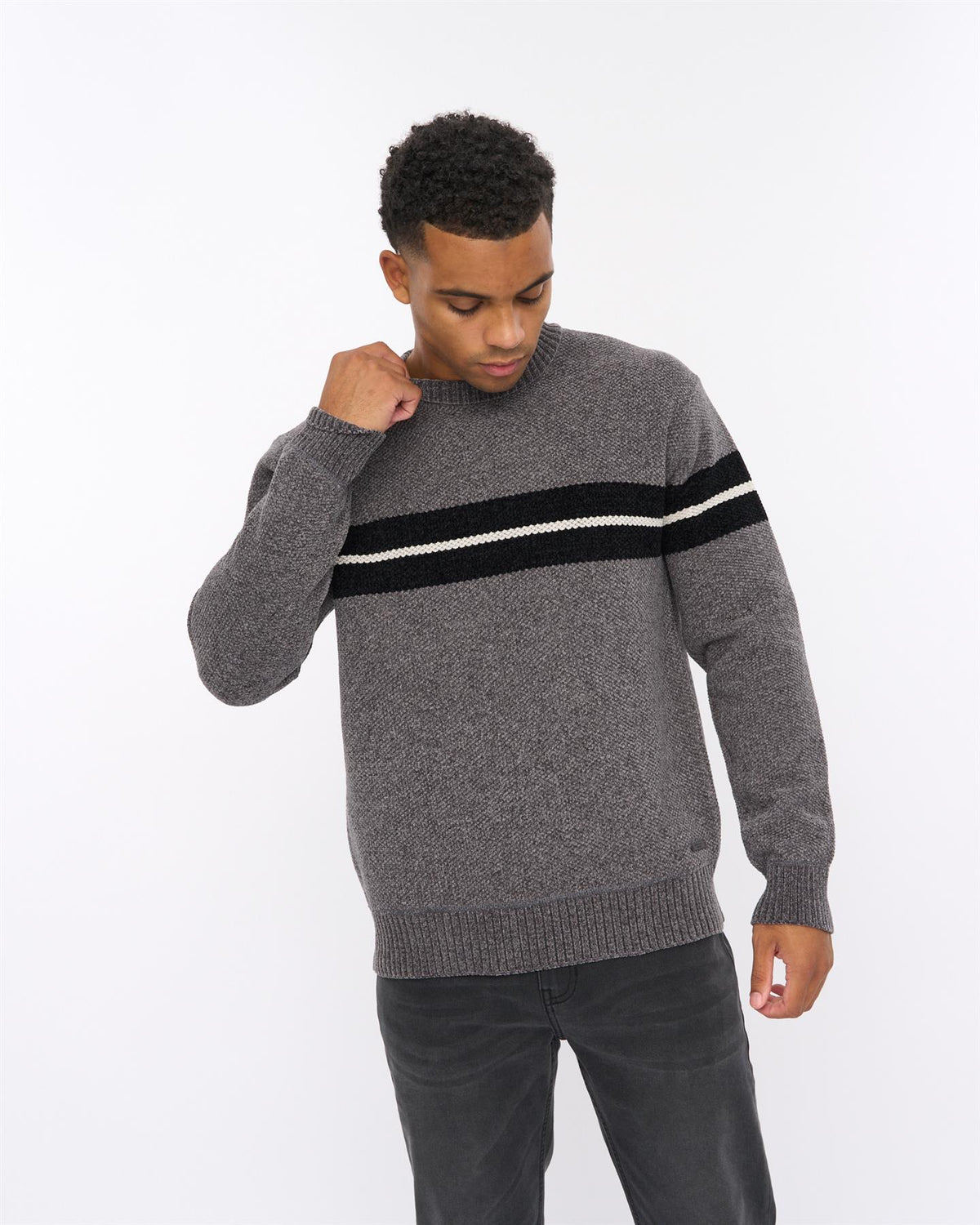 Mens Roundall Chenille Knit Grey Marl