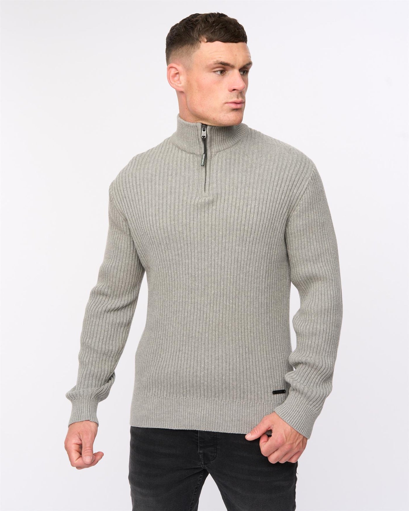 Mens Havaline 1/4 Zip Knit Grey Marl