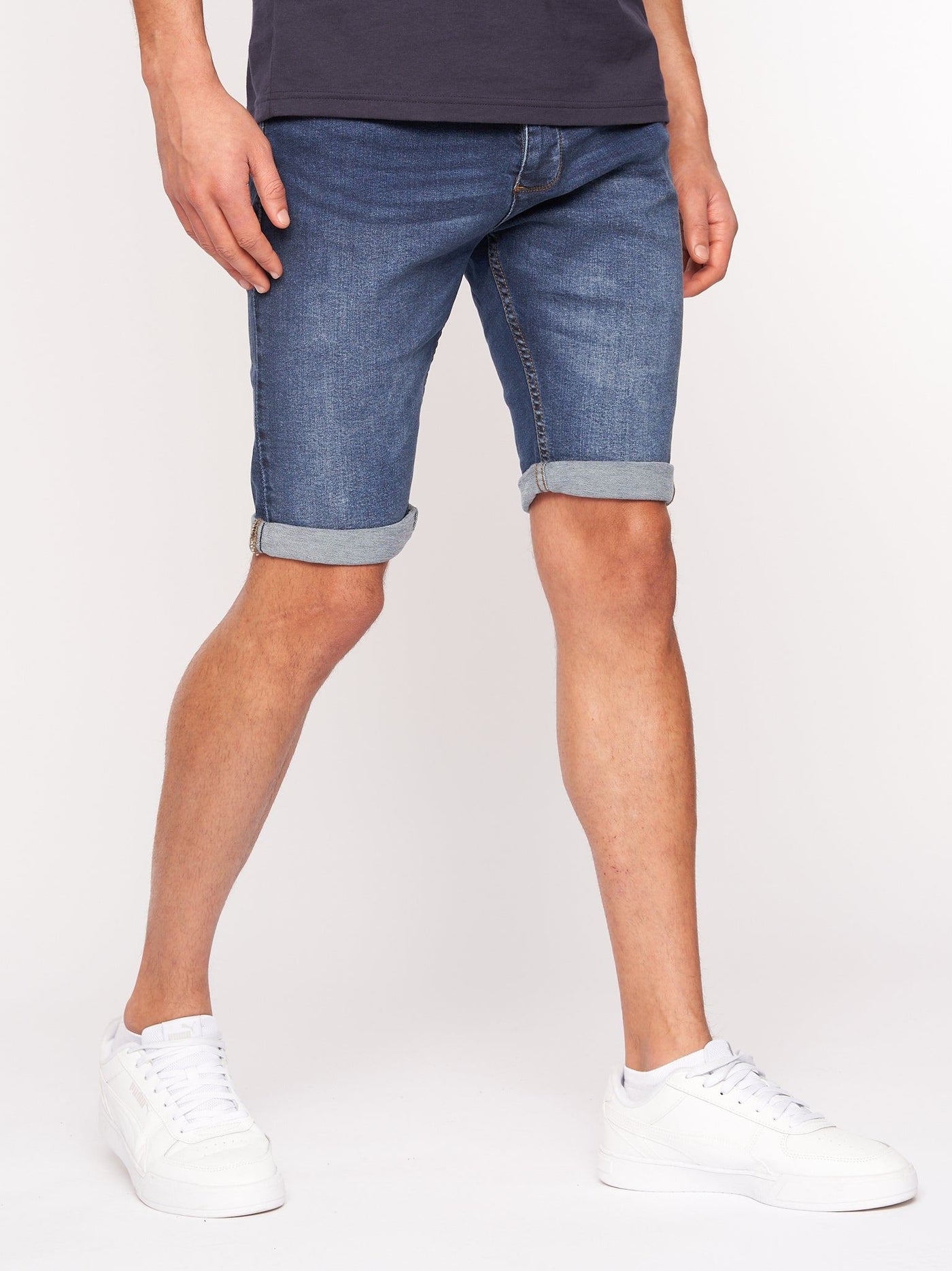 Crosshatch Mens Tadcaster Denim Shorts Mid Wash