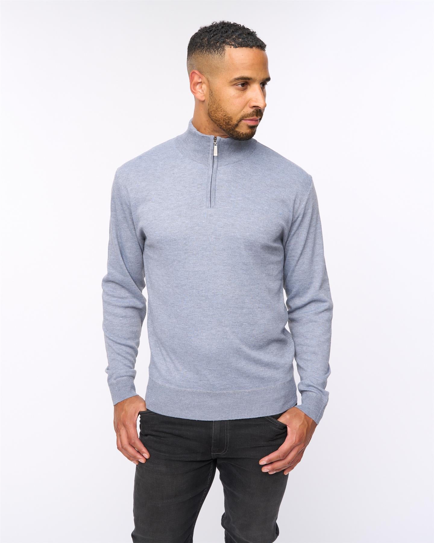 Delloway 1/4 Zip Funnel Neck Jumper Grey Marl