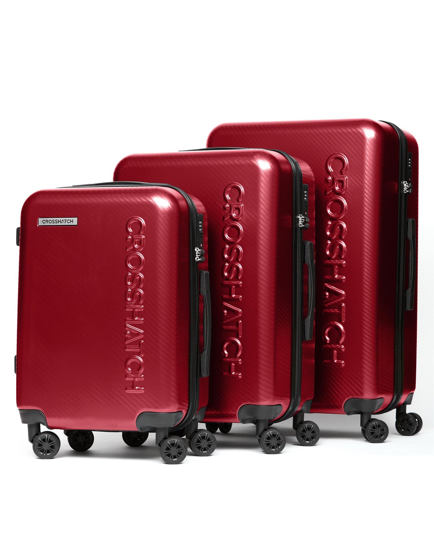 Mens Escapade Embossed Suitcase 3pk Dark Red