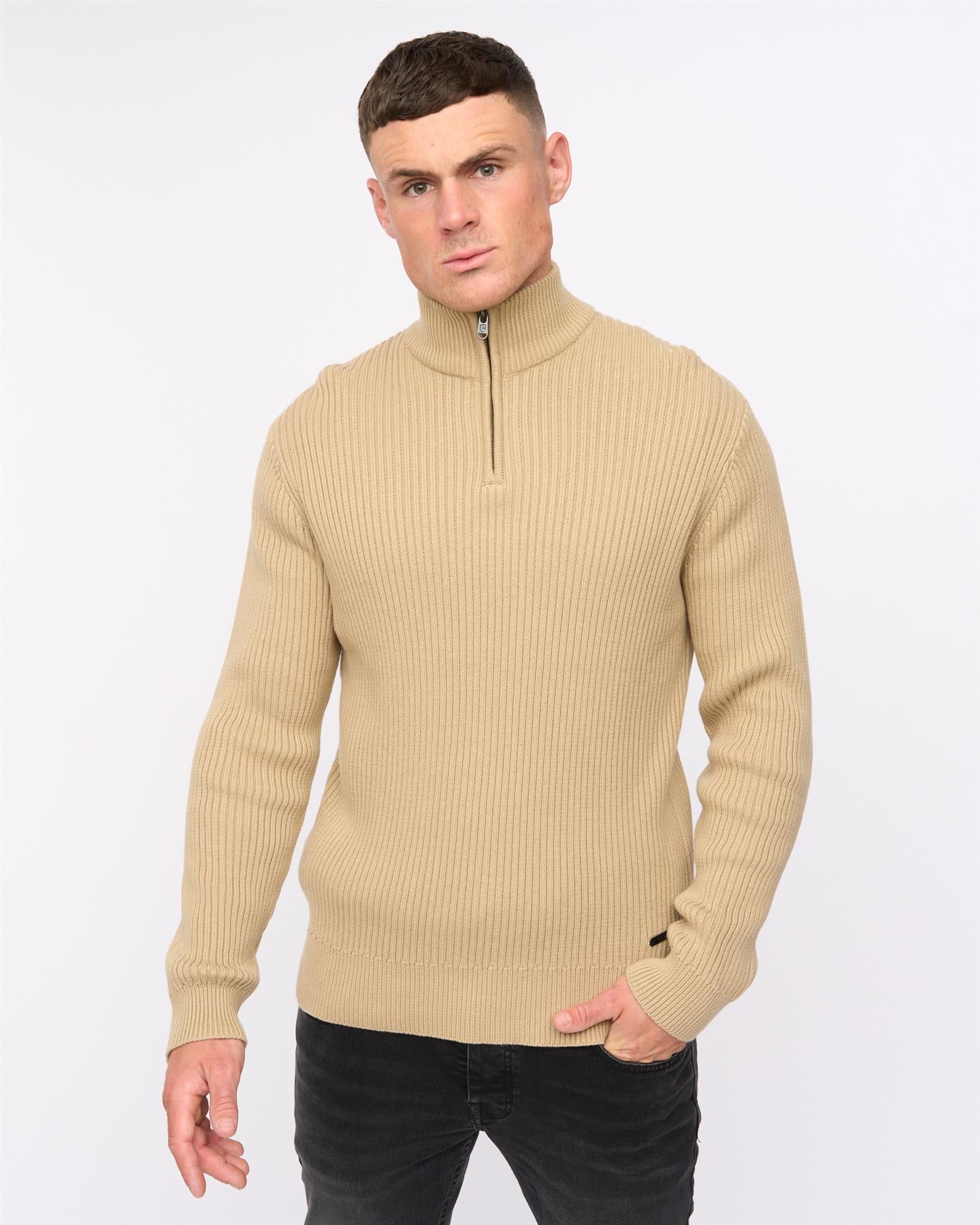 Mens Havaline 1/4 Zip Knit Stone