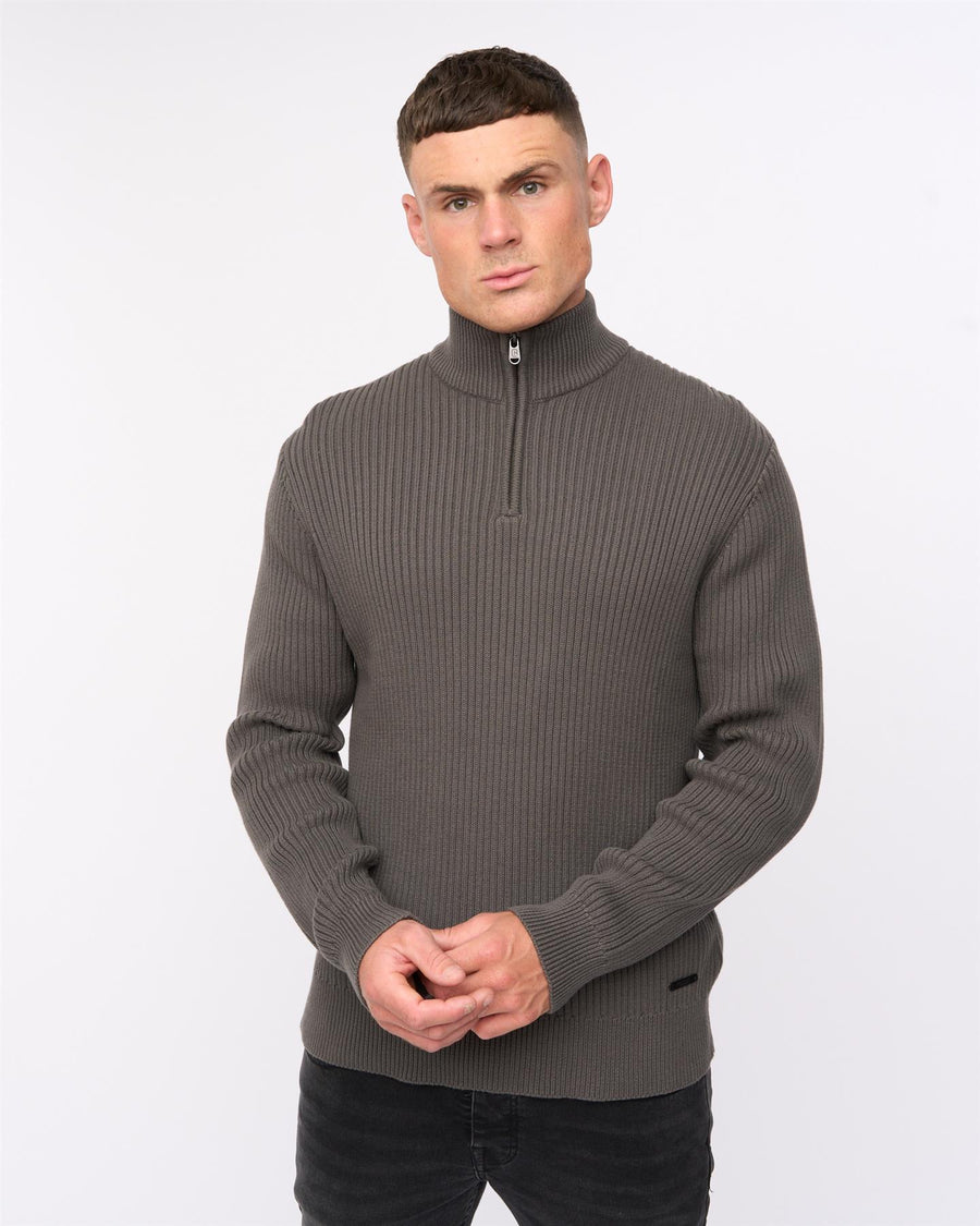 Mens Havaline 1/4 Zip Knit Charcoal Grey