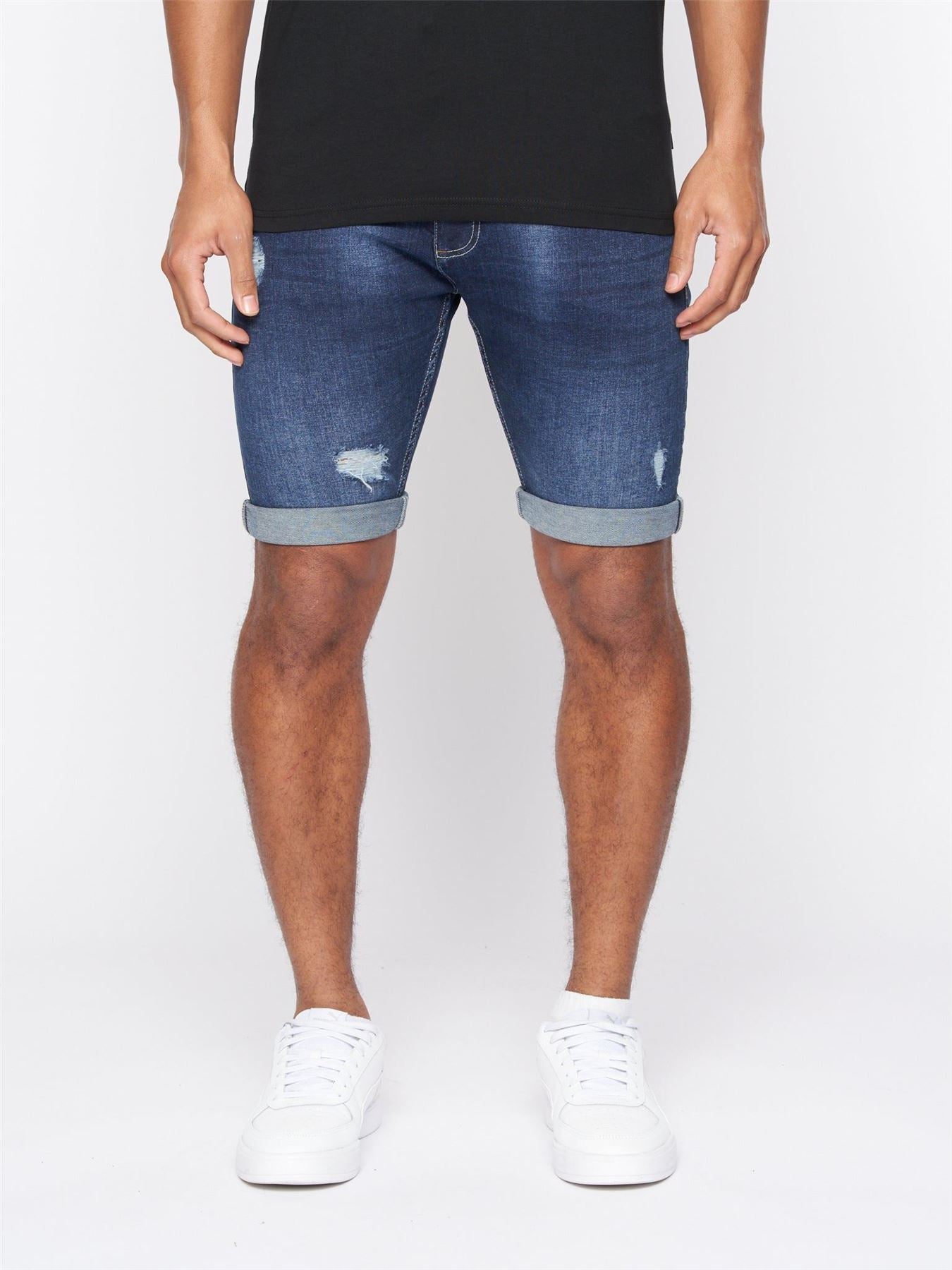 Mens Riptrey Abraised Denim Shorts Dark Wash