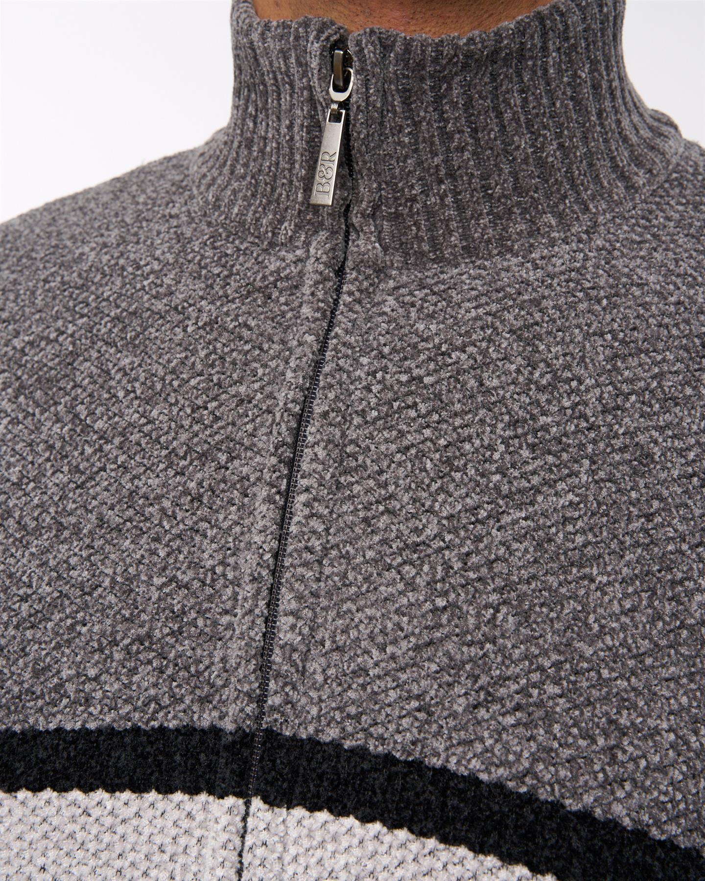 Stampton Chenille Full Zip Jumper Mid Grey