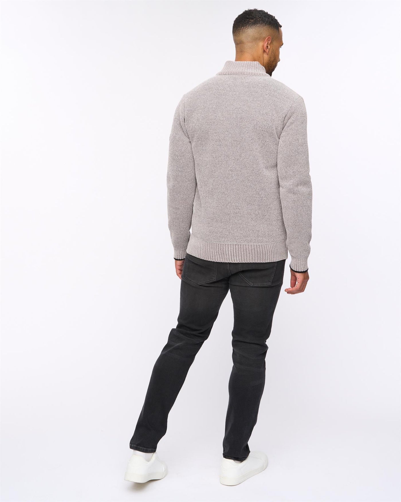 Mens Gladstone Funnel Kneck Zip Knit Light Grey