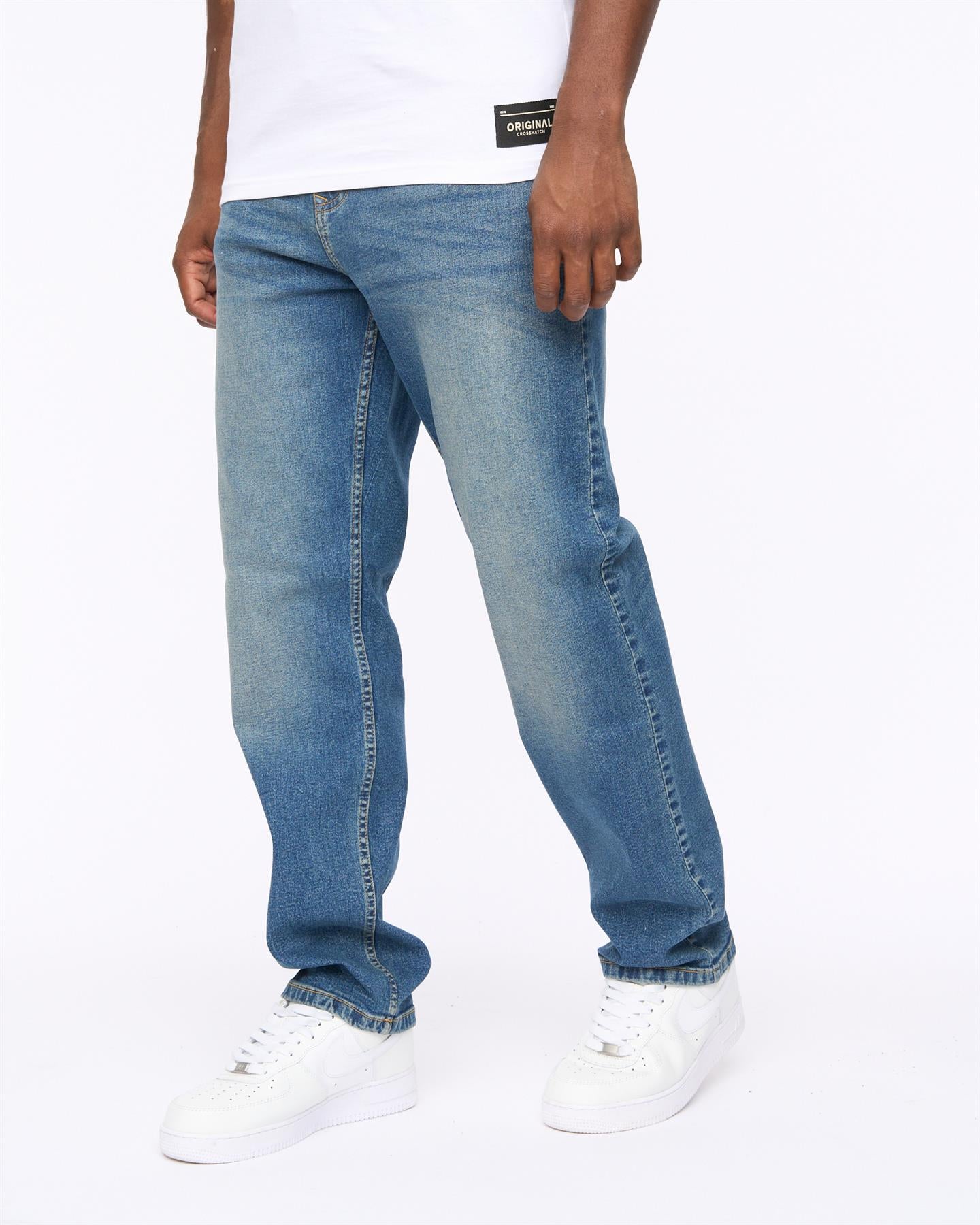 Mens Detendu Relax Fit Jeans Mid Wash