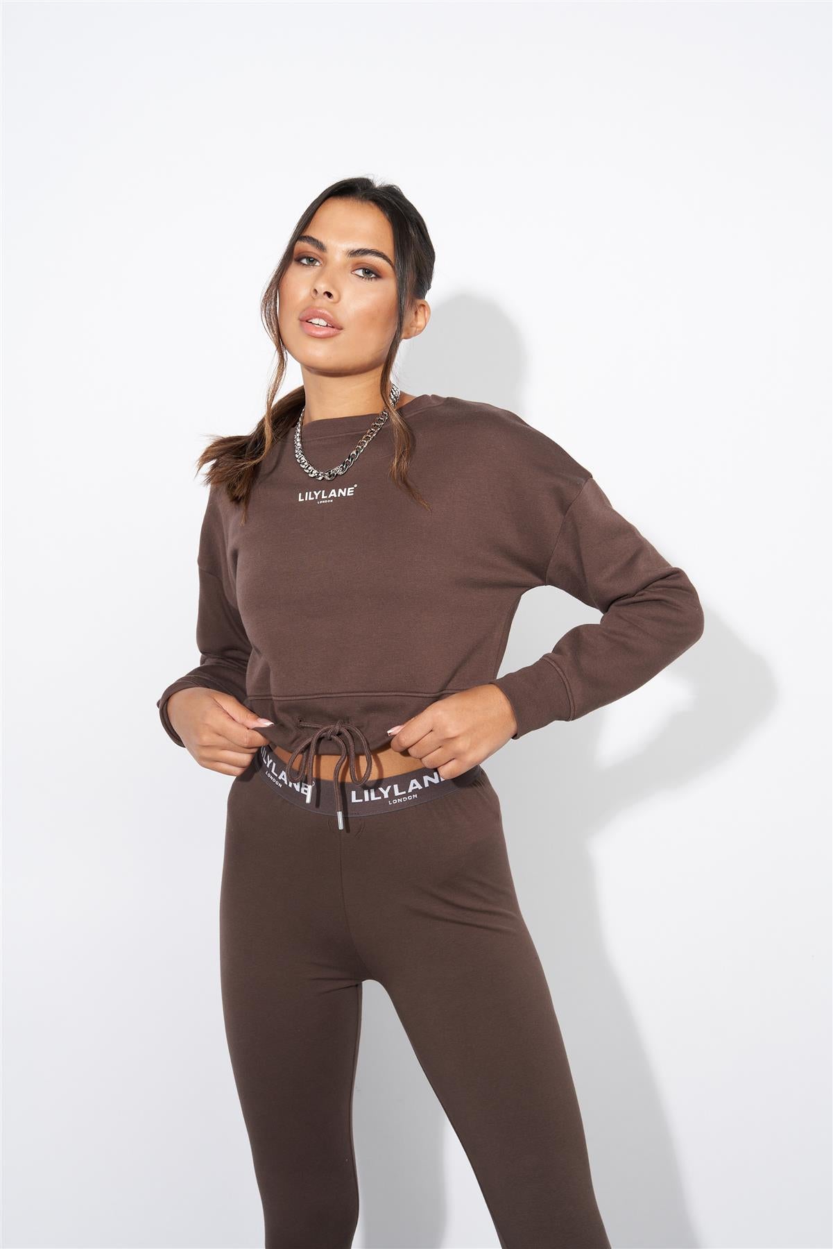 Ladies Lily Lane Josephina Crop Sweat Brown