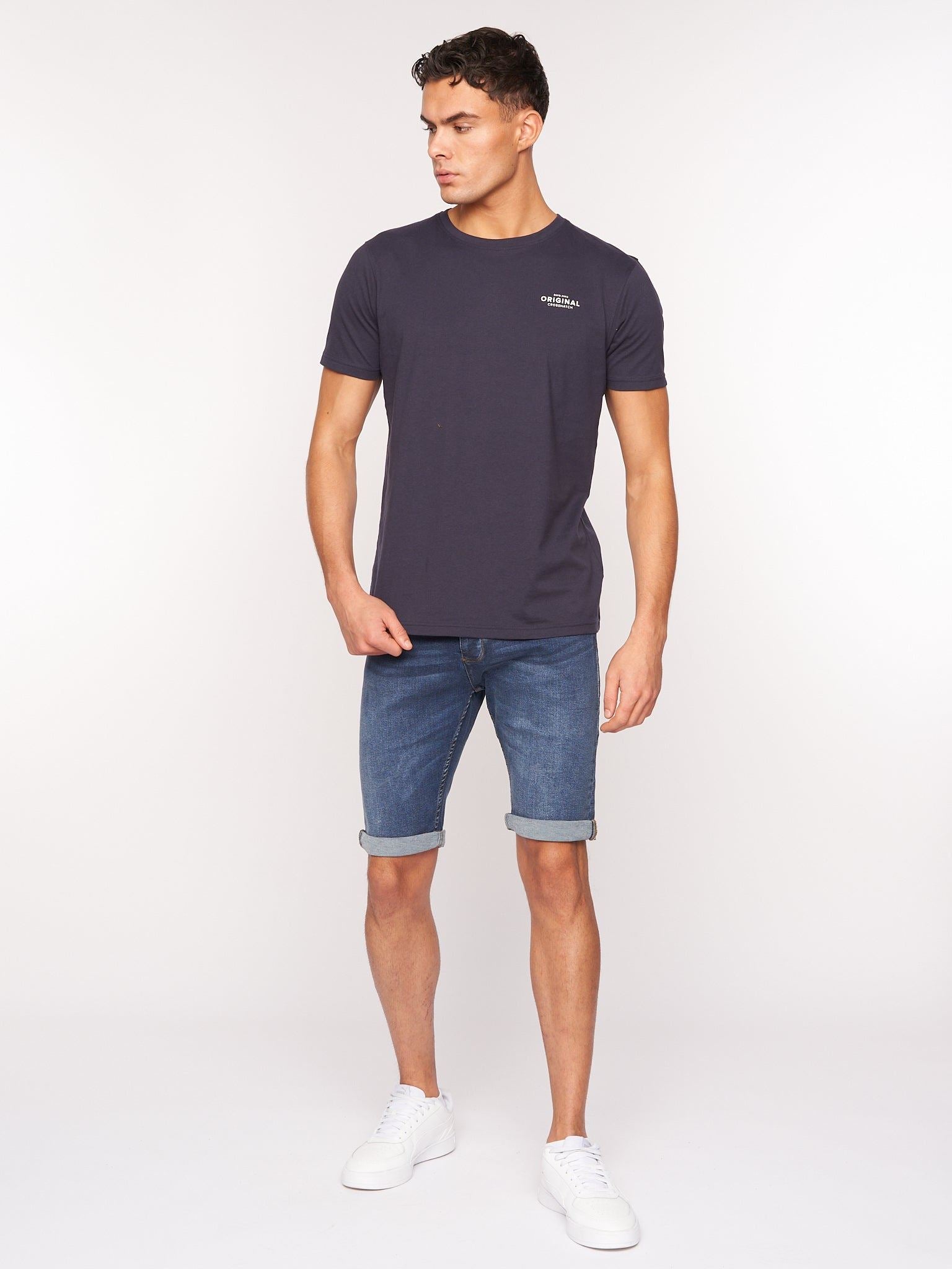 Crosshatch Mens Tadcaster Denim Shorts Mid Wash