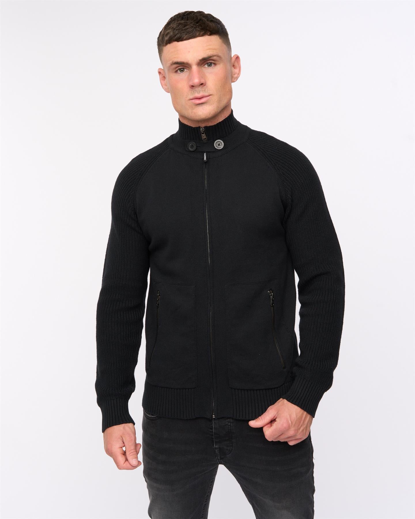 Mens Birchin Zip Thru Knit Black