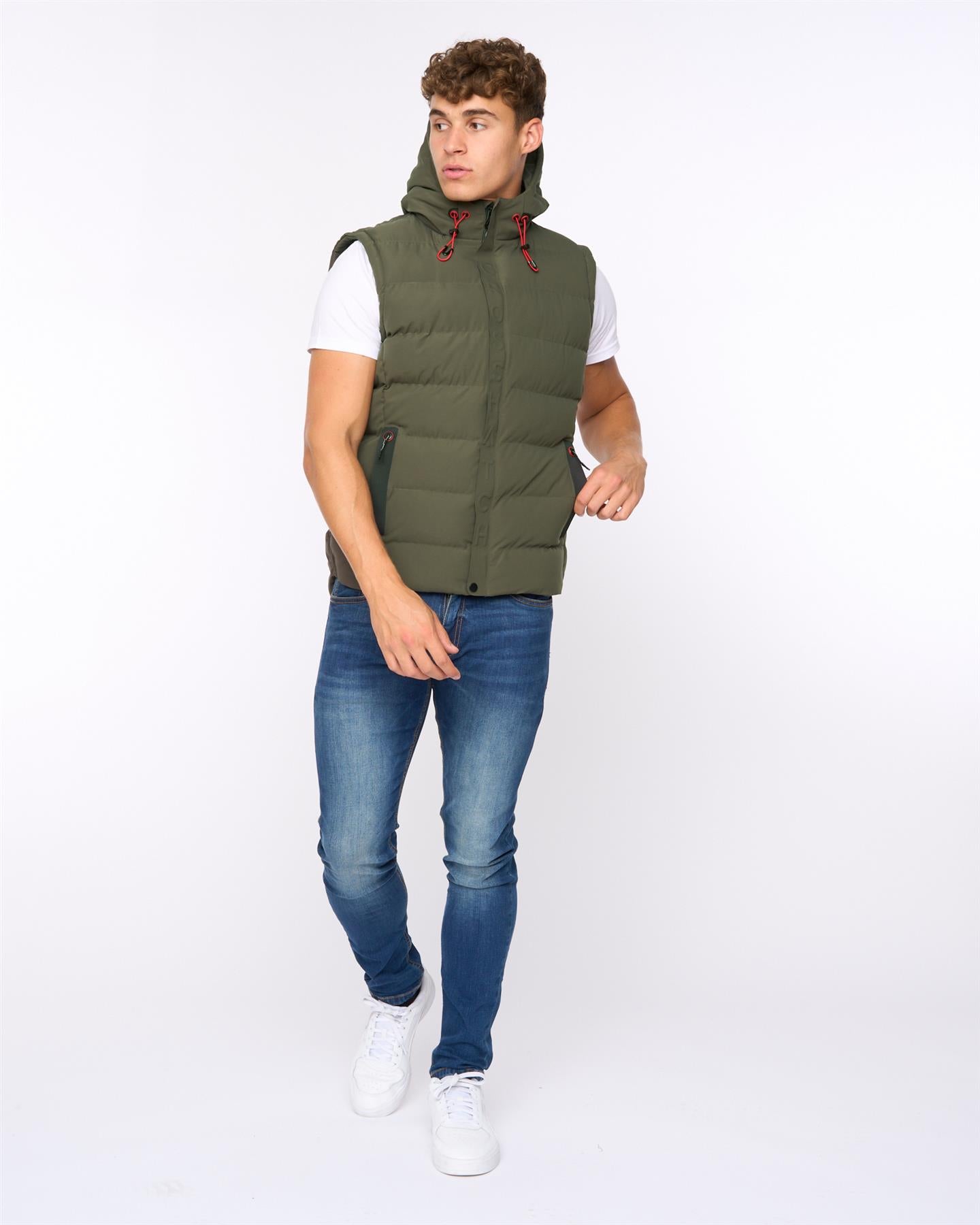 Mens Kampleys Embossed Gilet Deep Olive