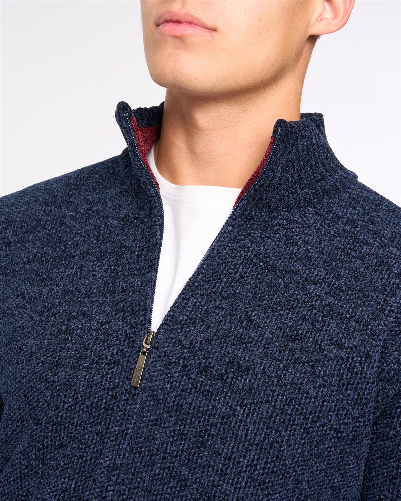 Mens Gladstone Funnel Kneck Zip Knit Navy