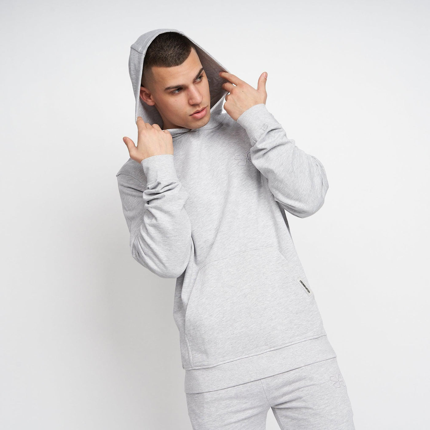 Crosshatch Mens Emmson Hoodie Grey Marl