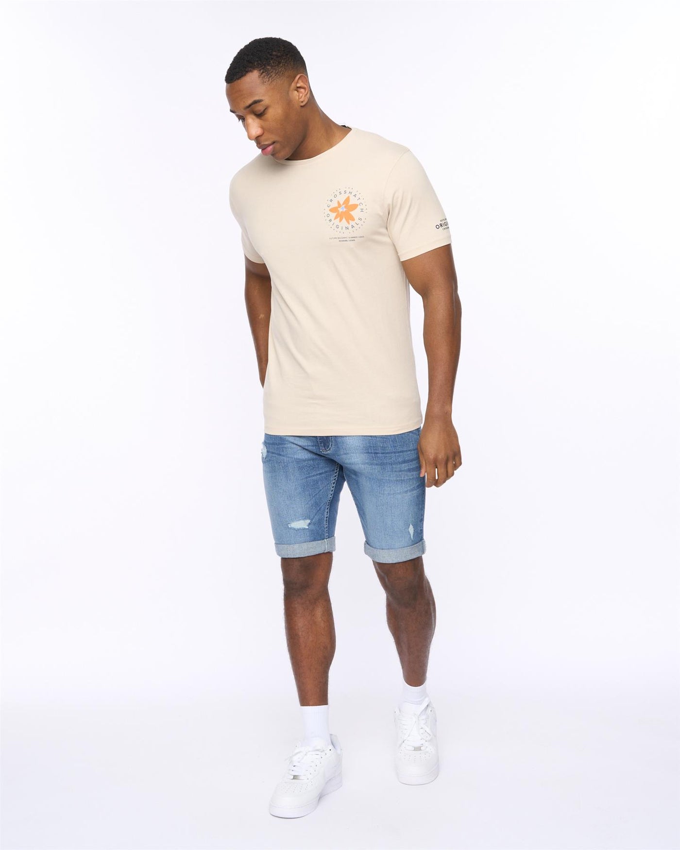 Mens Flowered T-Shirt Light Stone