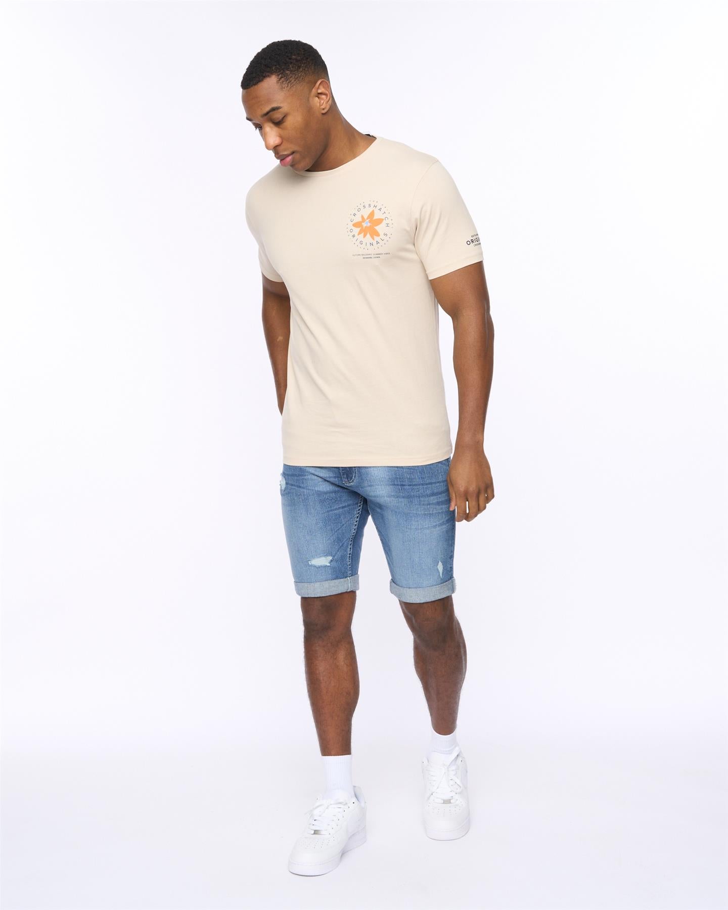 Mens Flowered T-Shirt Light Stone