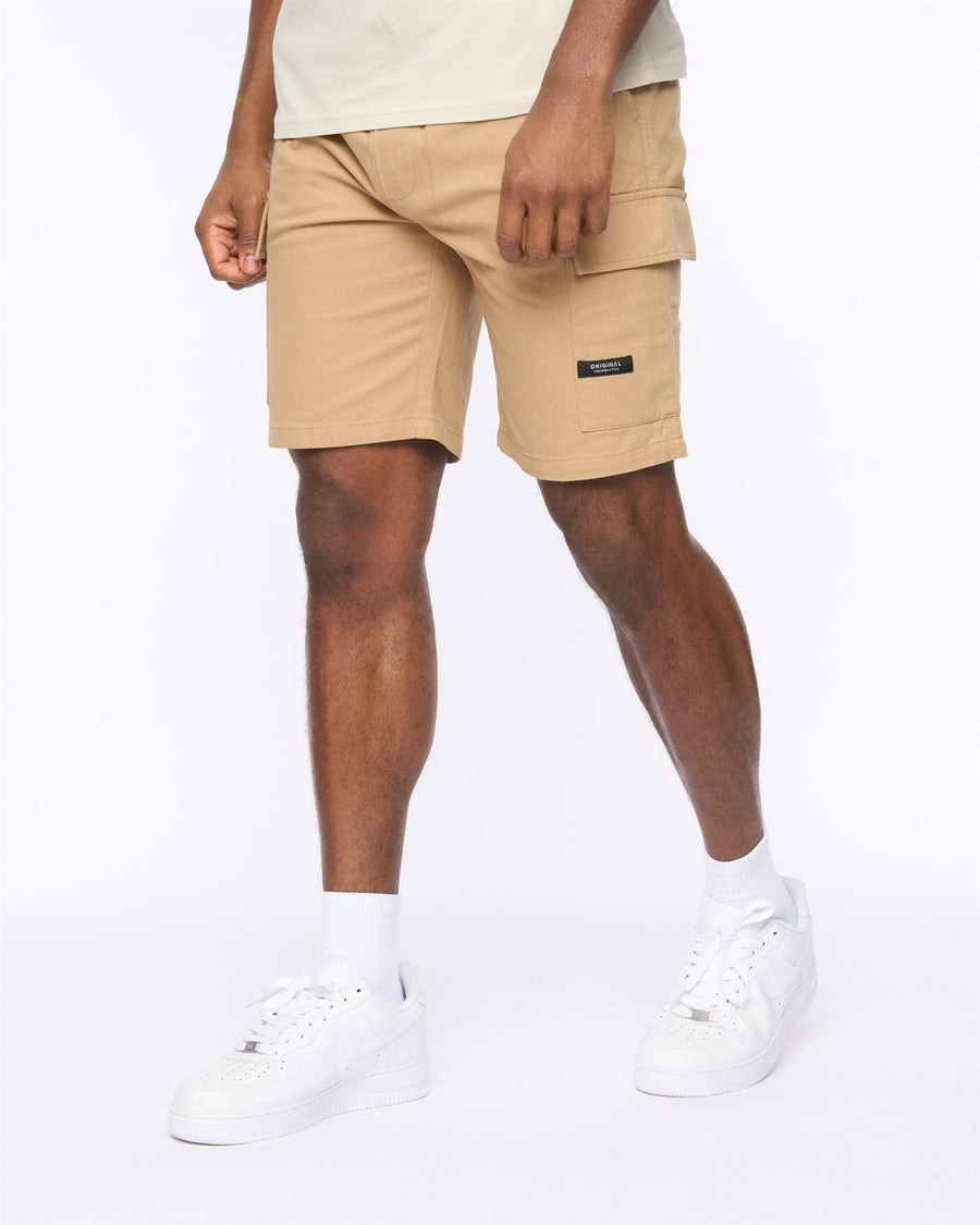 Mens Utilate Elastic Waist Cargo Shorts Stone