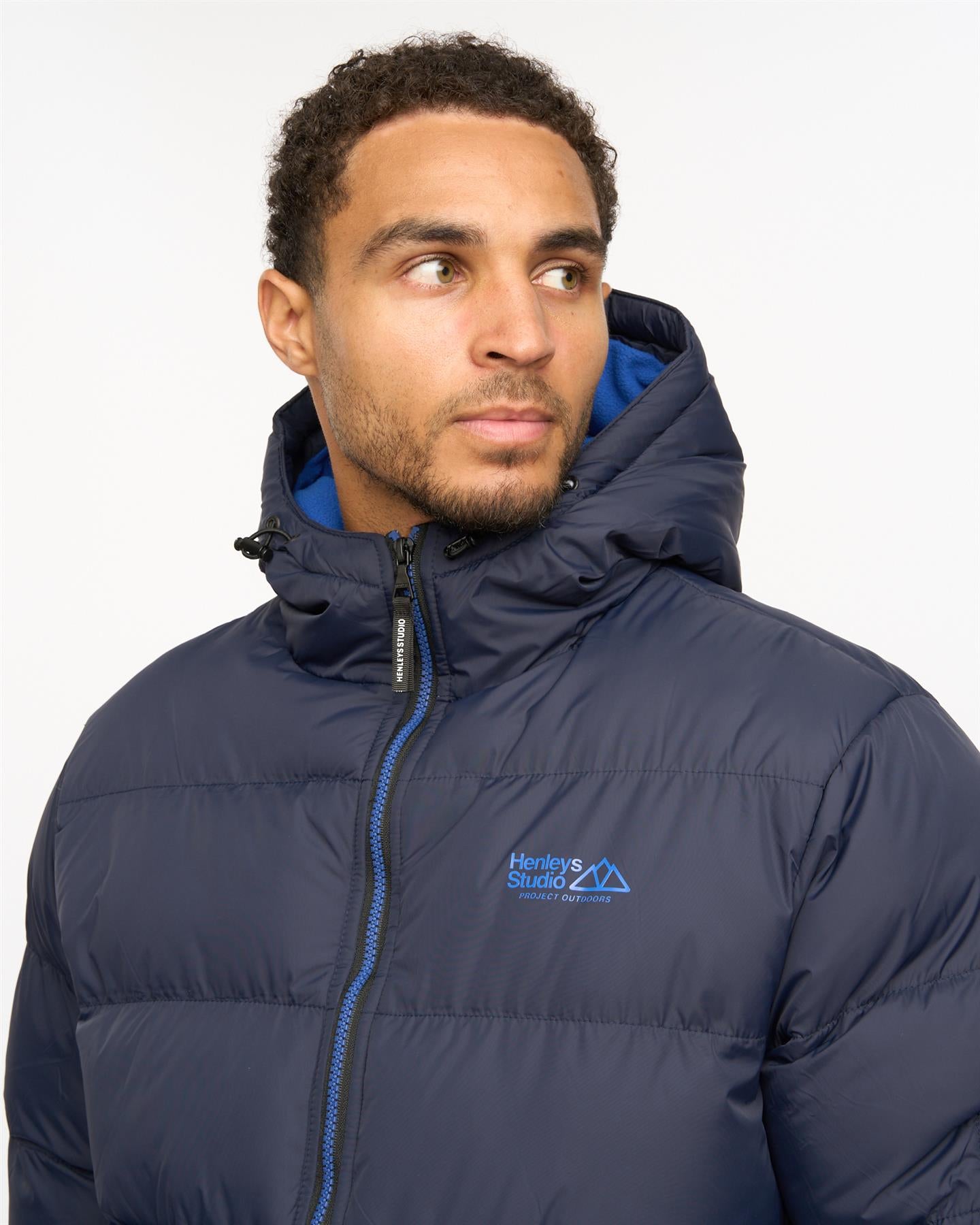 Mens Thinker Puffer Bomber Jacket Navy