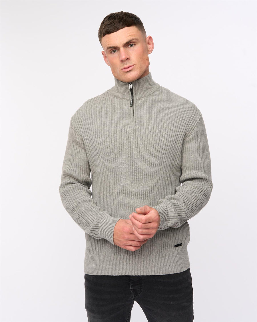 Mens Havaline 1/4 Zip Knit Grey Marl