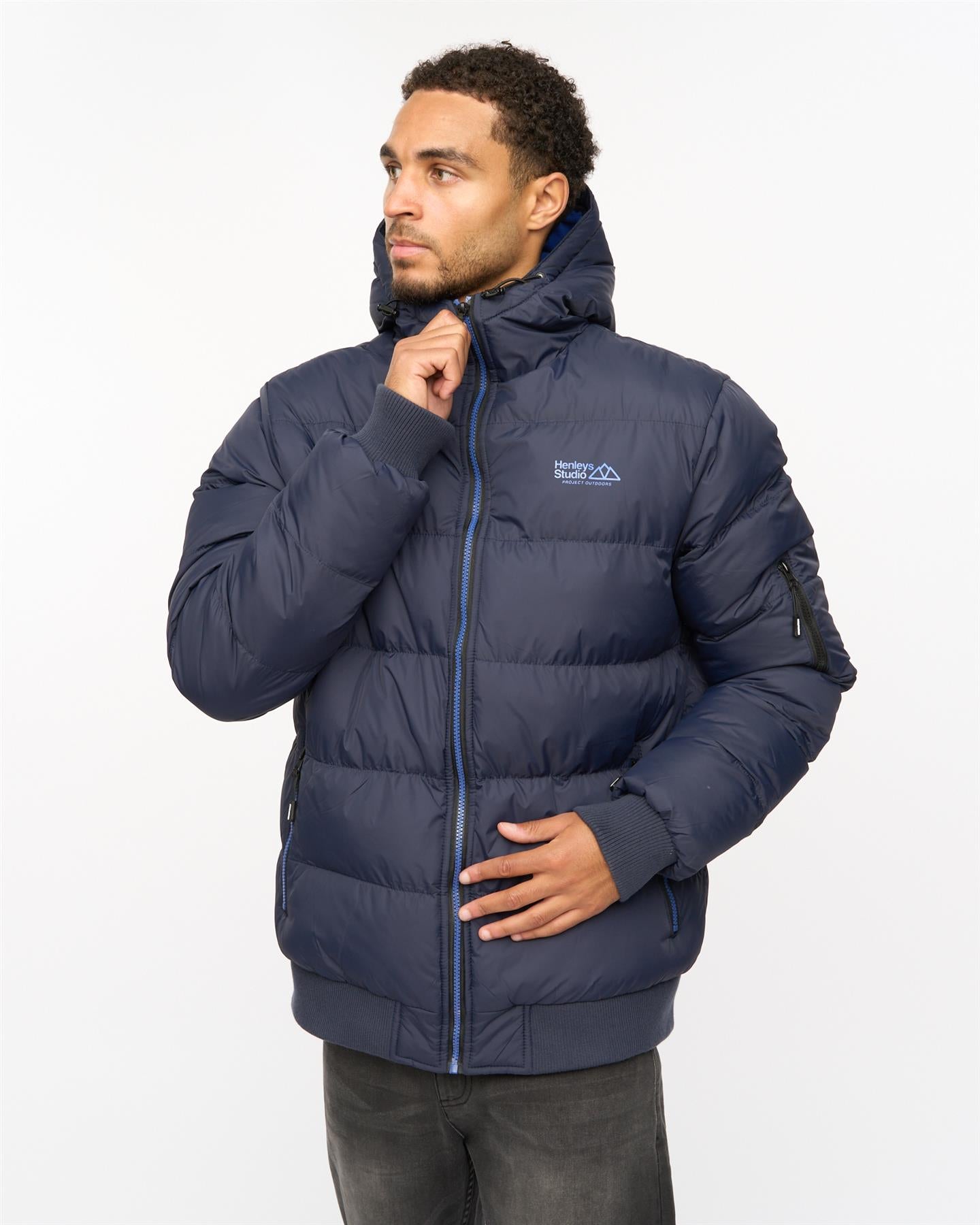 Mens Thinker Puffer Bomber Jacket Navy