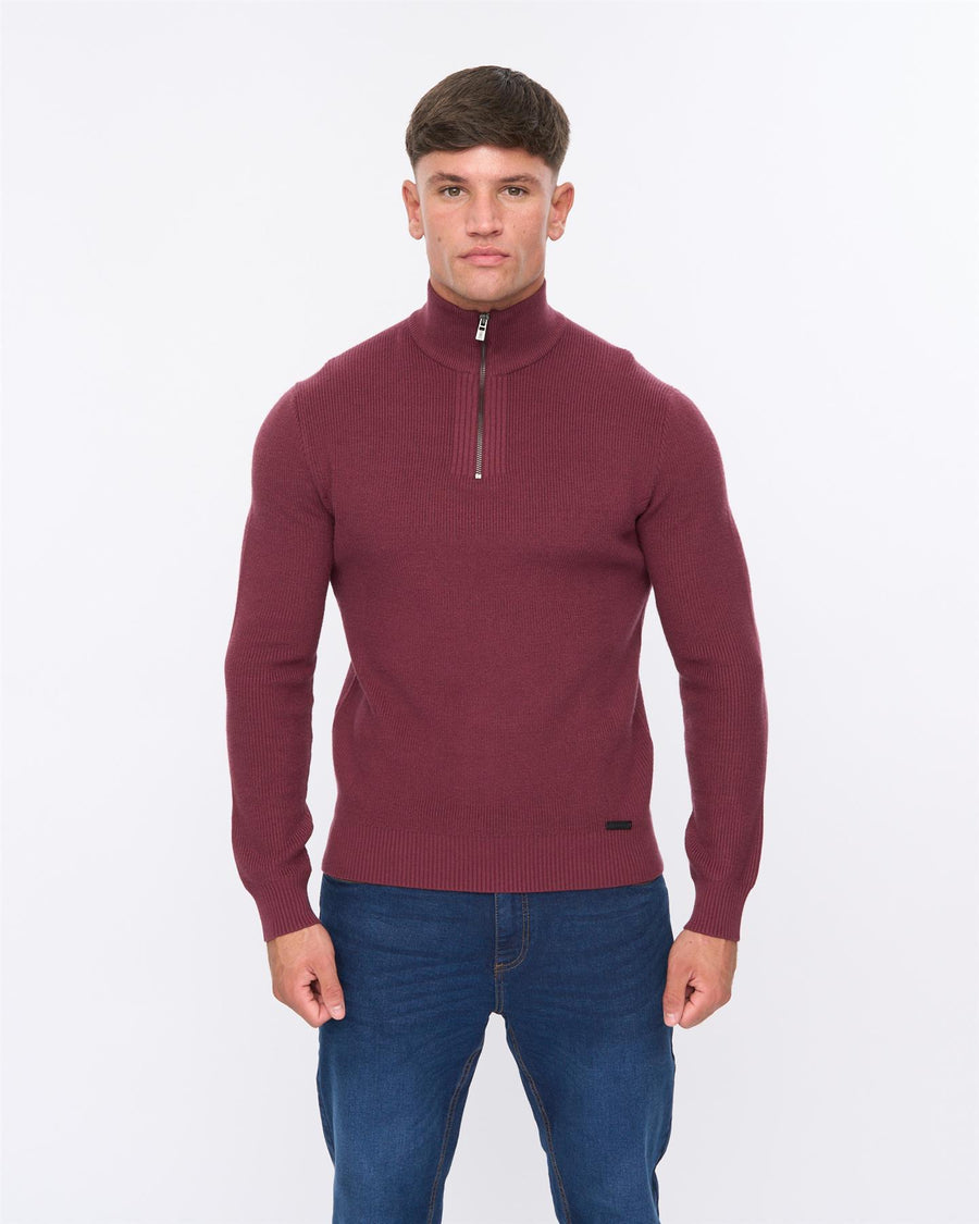 Mens Potenza 1/4 Zip Knit Raisin