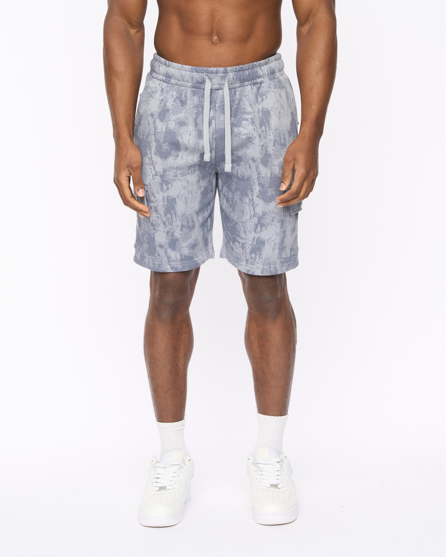 Mens Bardon Camo Cargo Shorts Steel Blue