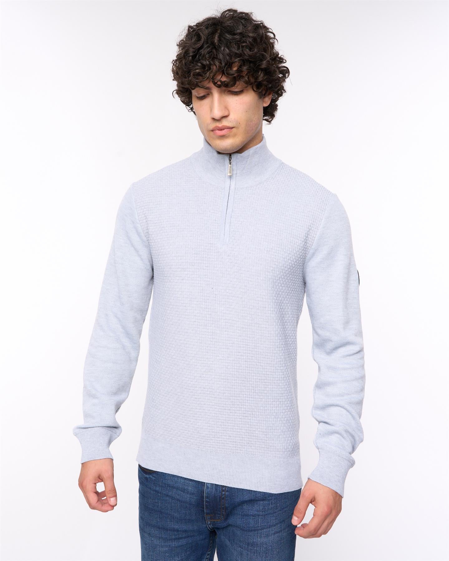 Mens Seymour Funnel Neck Knit Light Grey Marl