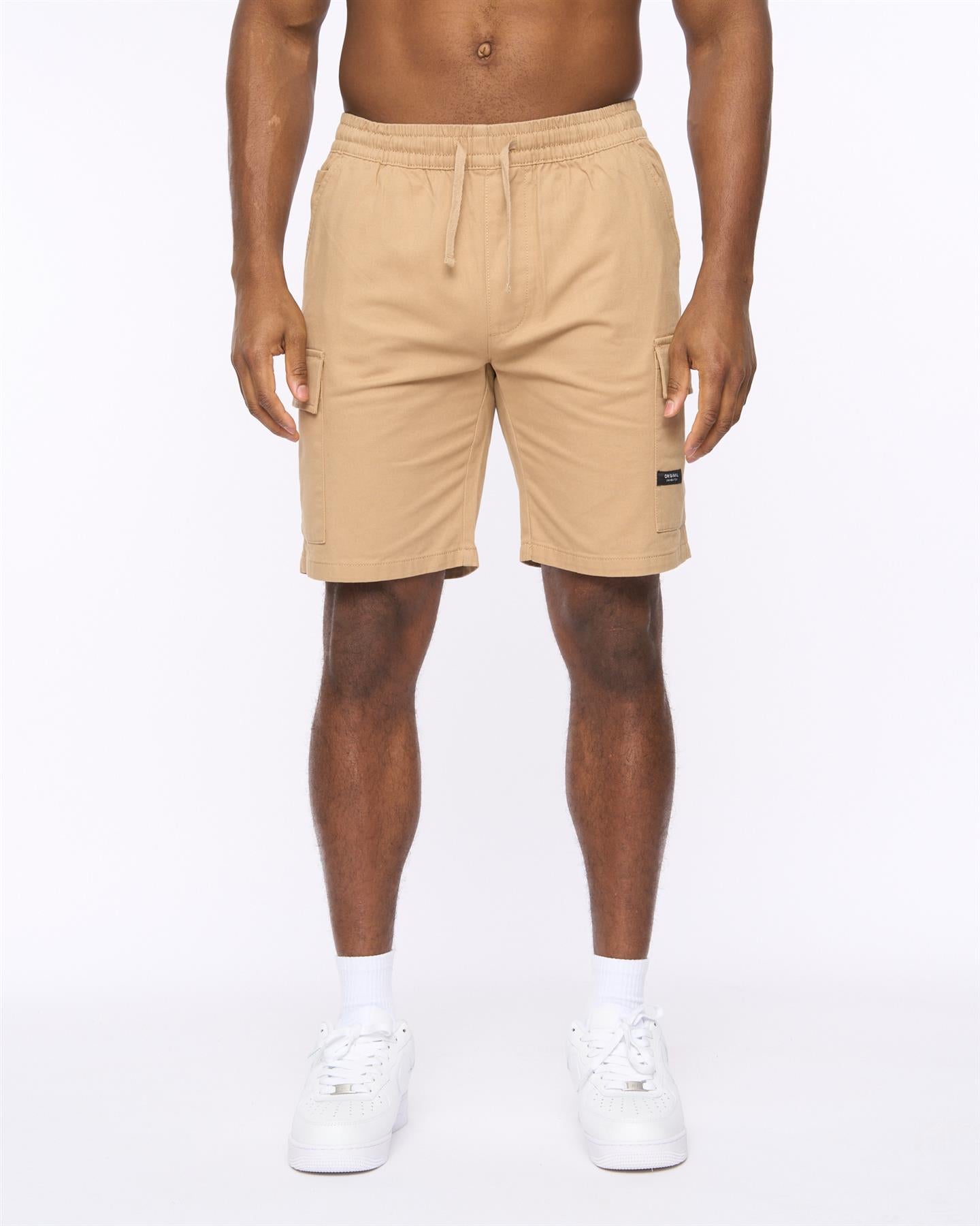 Mens Utilate Elastic Waist Cargo Shorts Stone