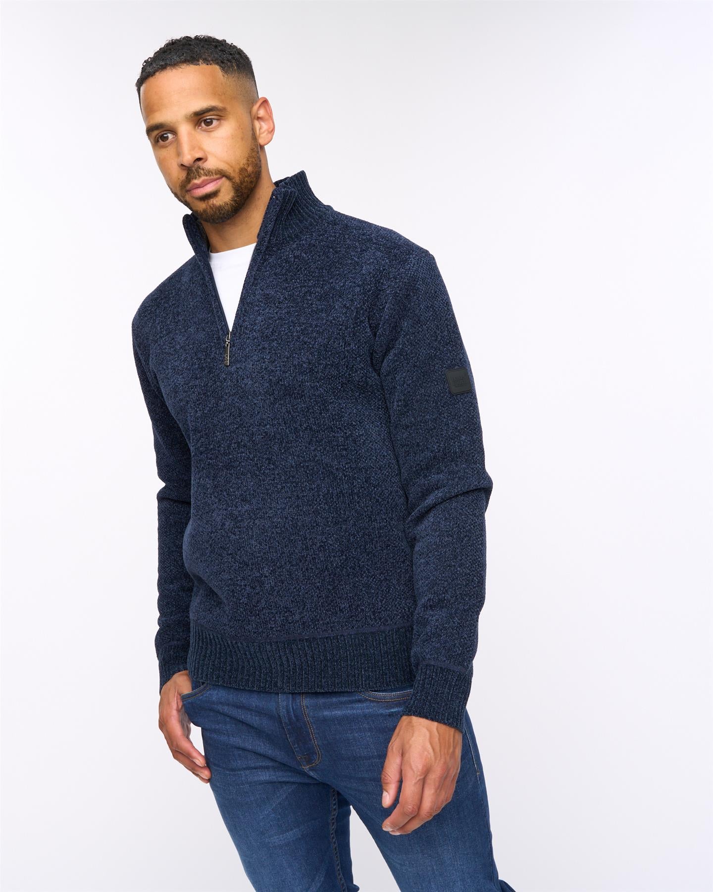 Harewood Chenille 1/4 Zip Jumper Navy
