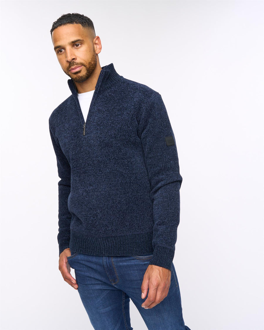 Harewood Chenille 1/4 Zip Jumper Navy